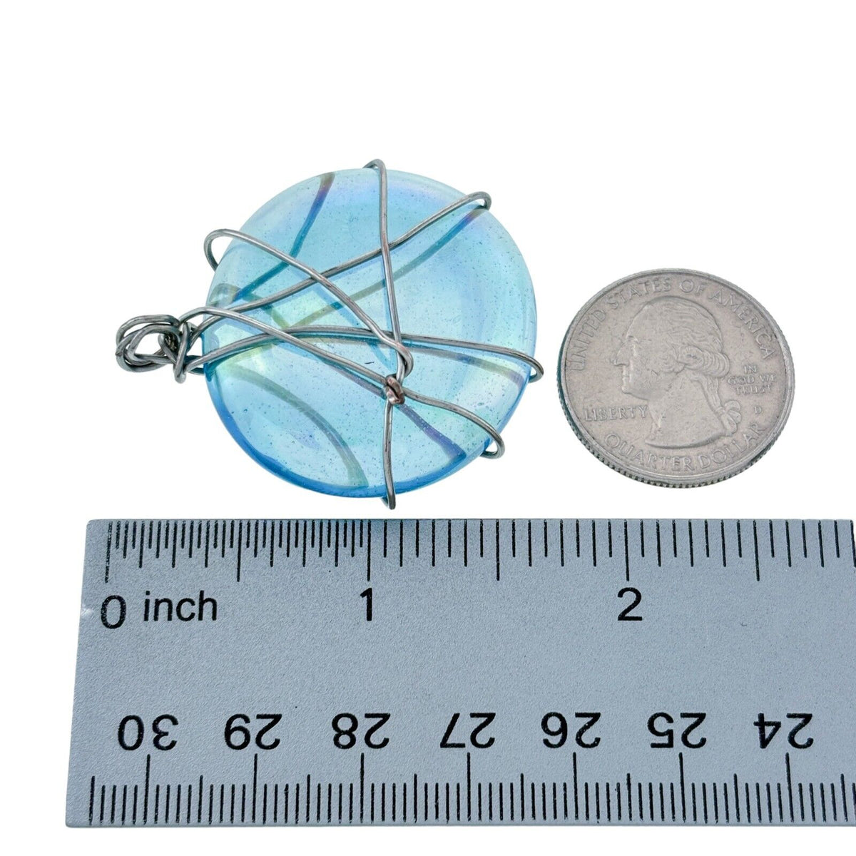 Vintage Silver-Tone Wire Wrapped Iridescent Blue Cabochon Pendant