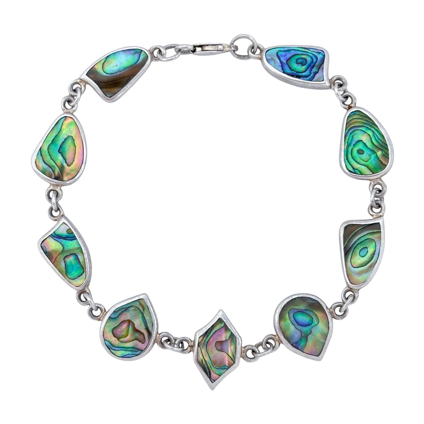 Vintage Sterling Silver 925 Abalone Link Bracelet 8"