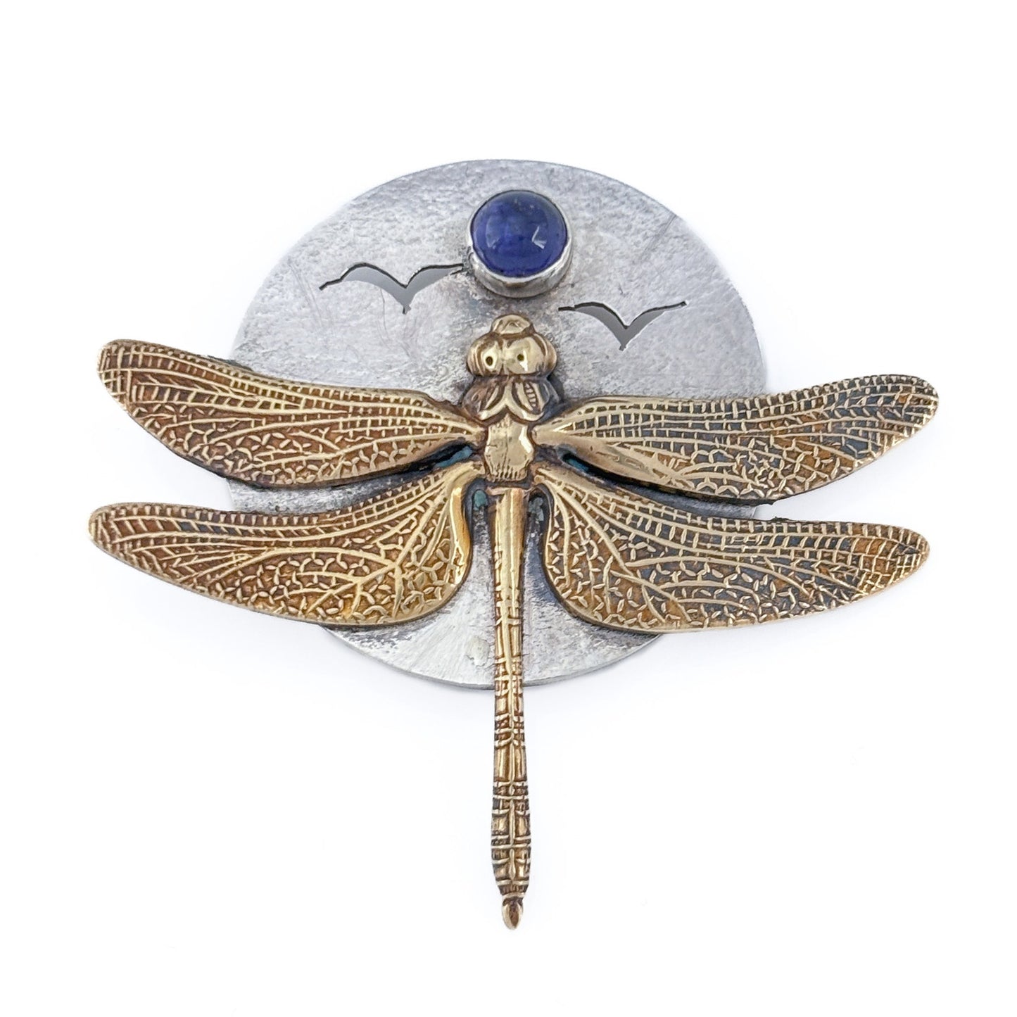 Vintage Sterling Silver 925 Lapis Lazuli Dragonfly Brooch