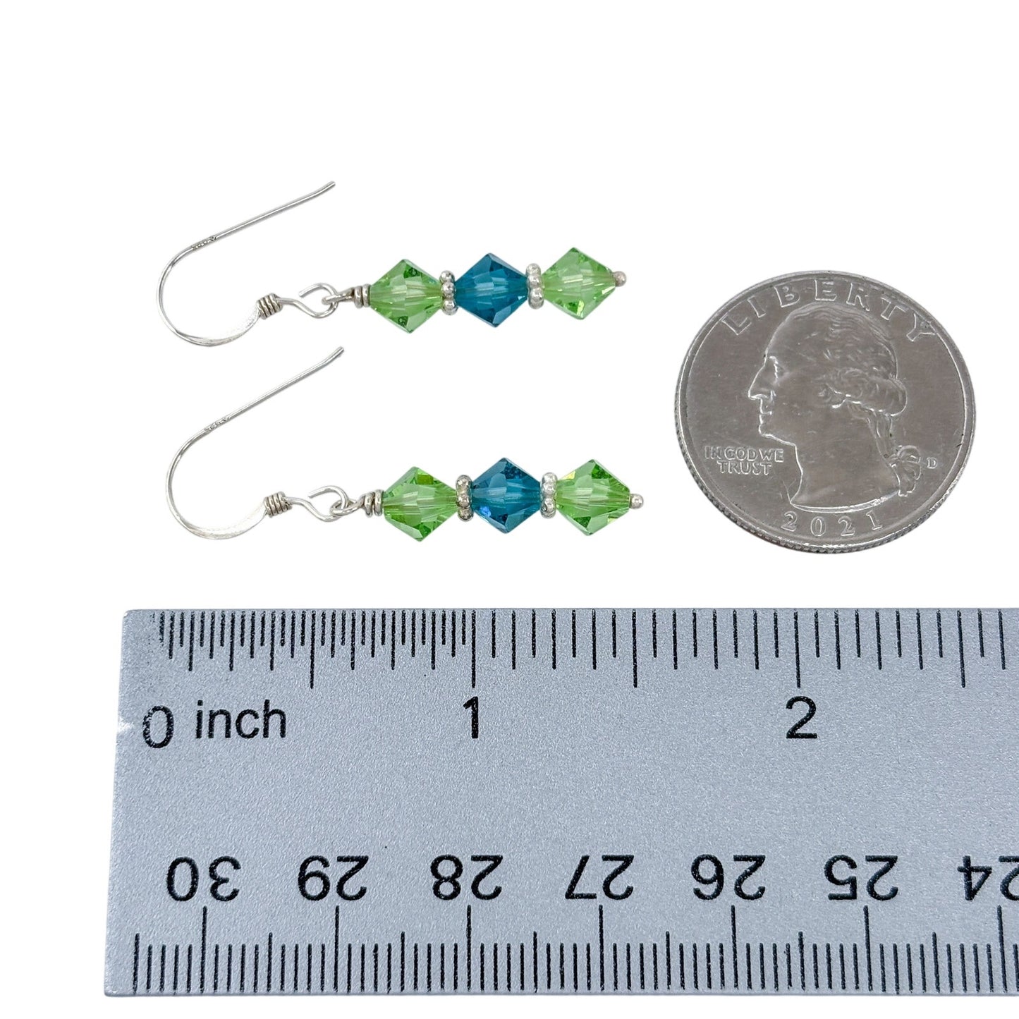 Estate Sterling Silver 925 Green Blue Crystal Dangle Earrings