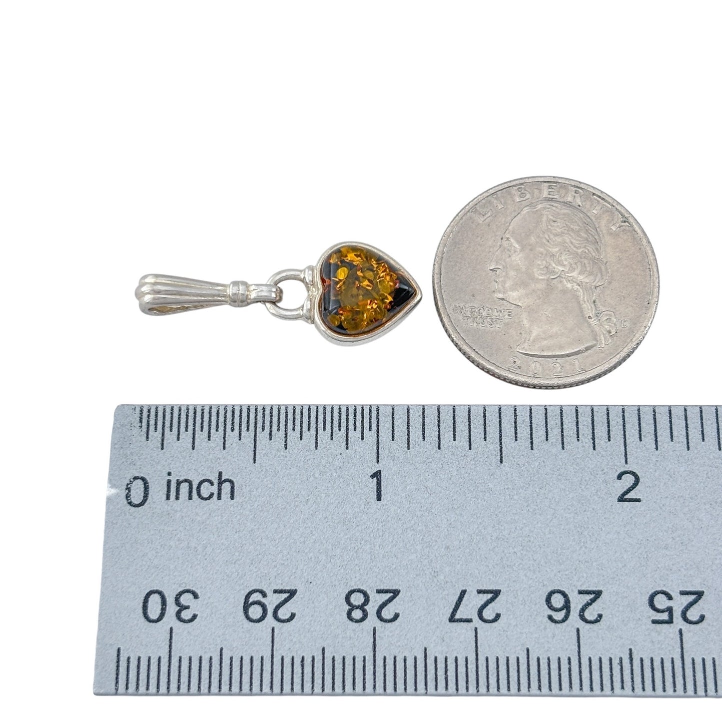 Vintage Sterling Silver 925 Amber Heart Pendant