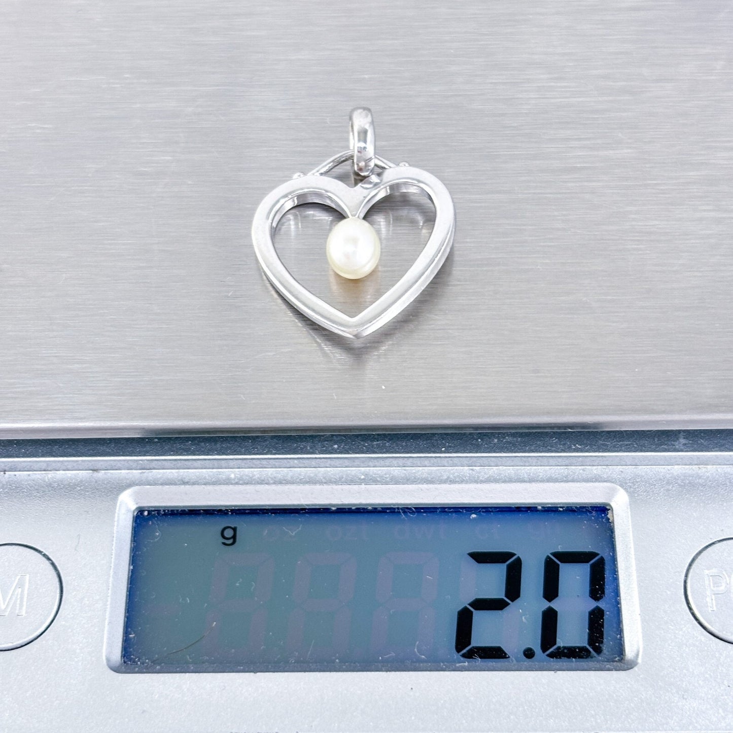 Vintage Sterling Silver 925 Pearl Open Heart Pendant
