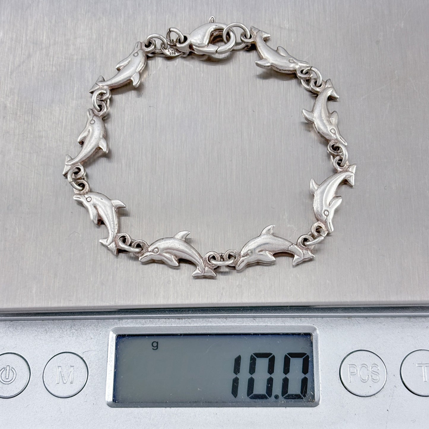 Vintage Sterling Silver 925 Dolphin Bracelet 7"