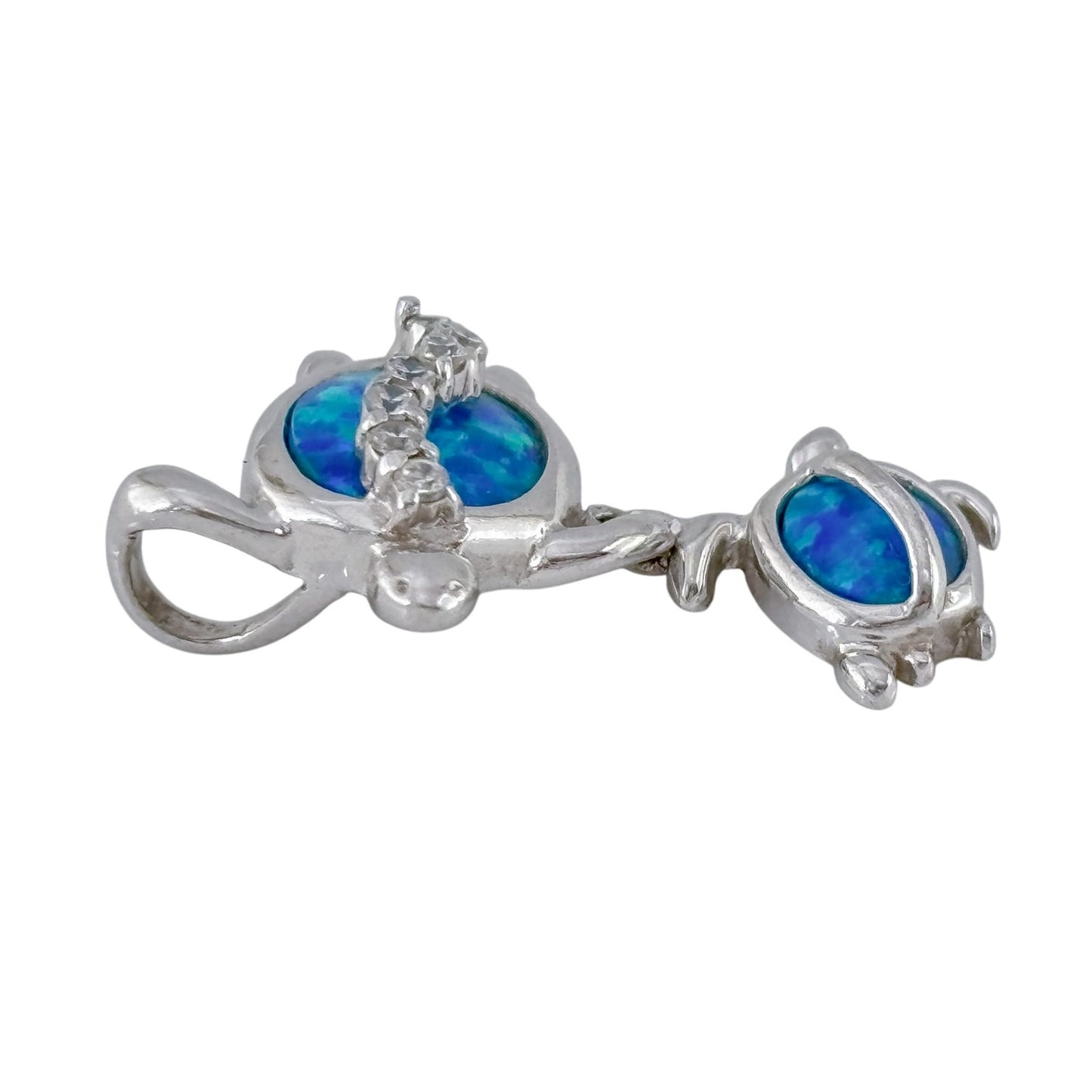 Vintage Sterling Silver 925 Opal CZ Turtle Mother Baby Pendant