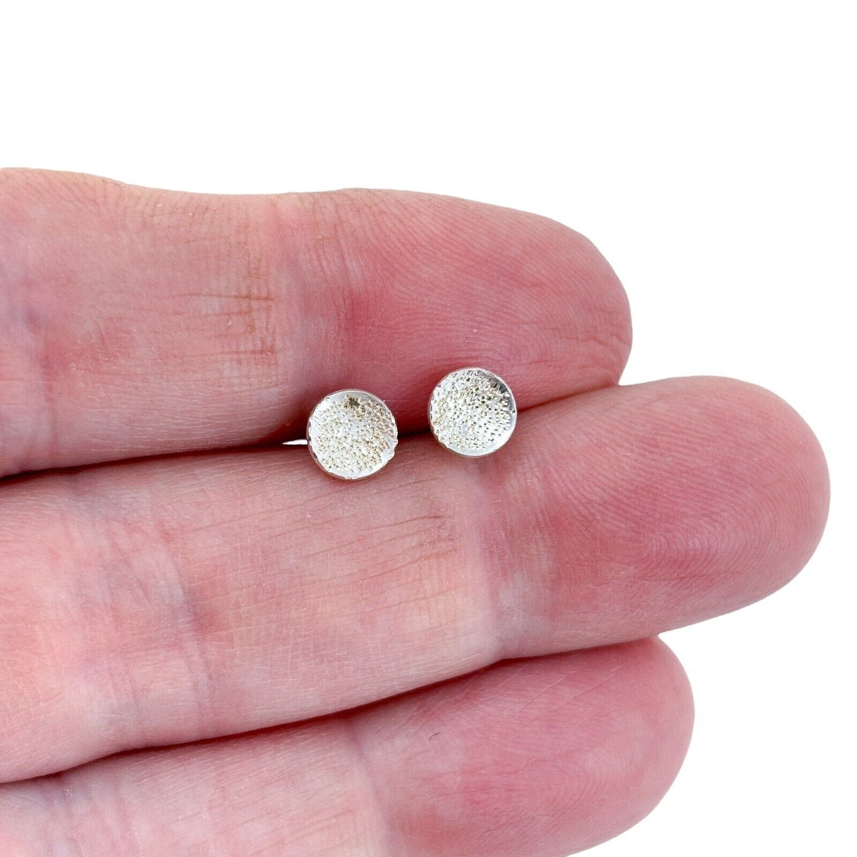 Vintage Sterling Silver 925 Textured Concave Round Stud Earrings
