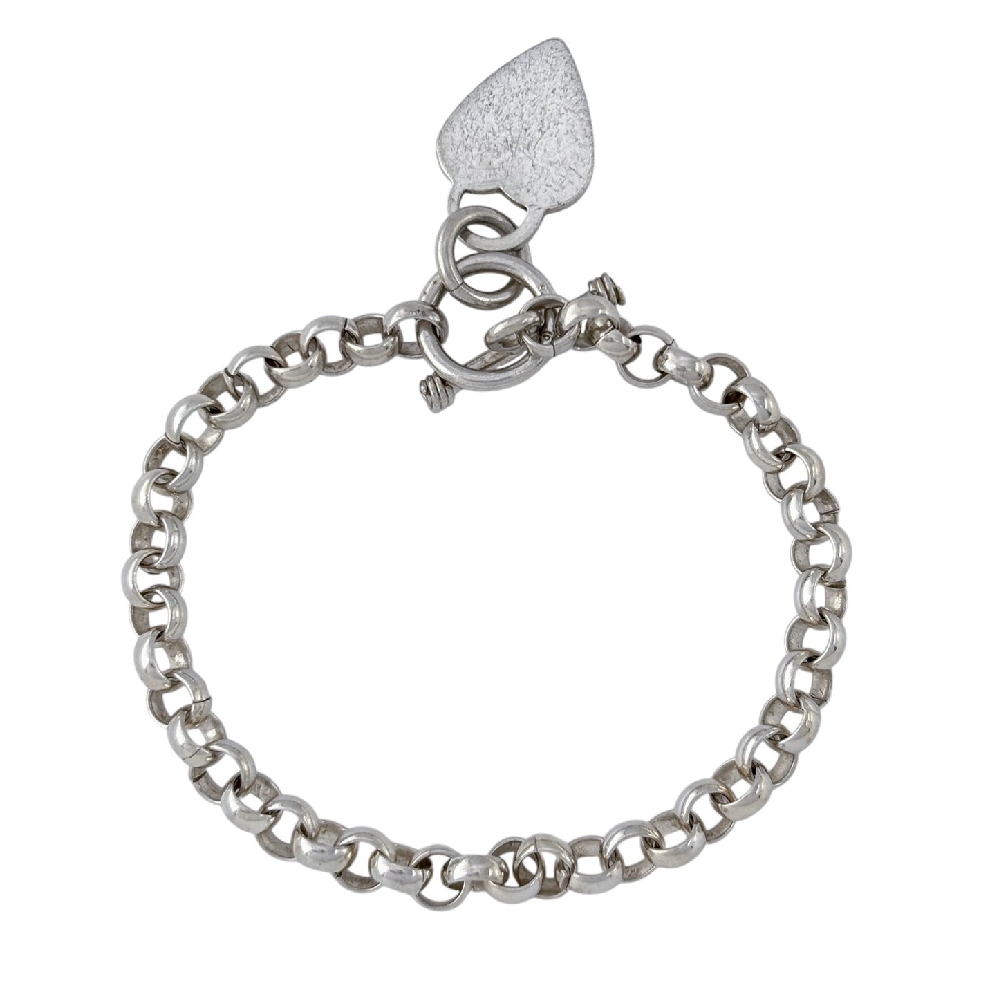 Vintage Sterling Silver 925 Heart Charm Toggle Bracelet 7"
