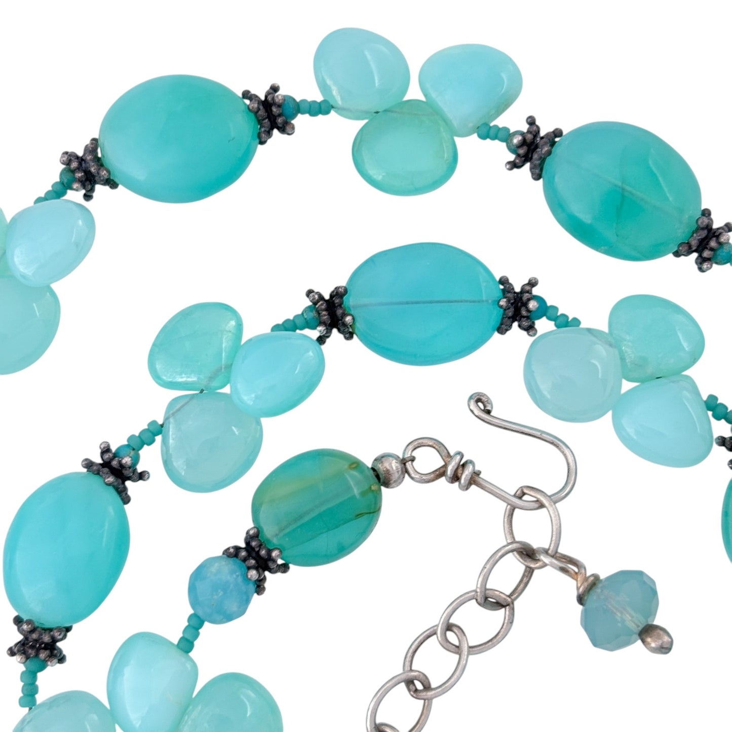 Vintage Sterling Silver 925 Chalcedony Bead Necklace 20-22"