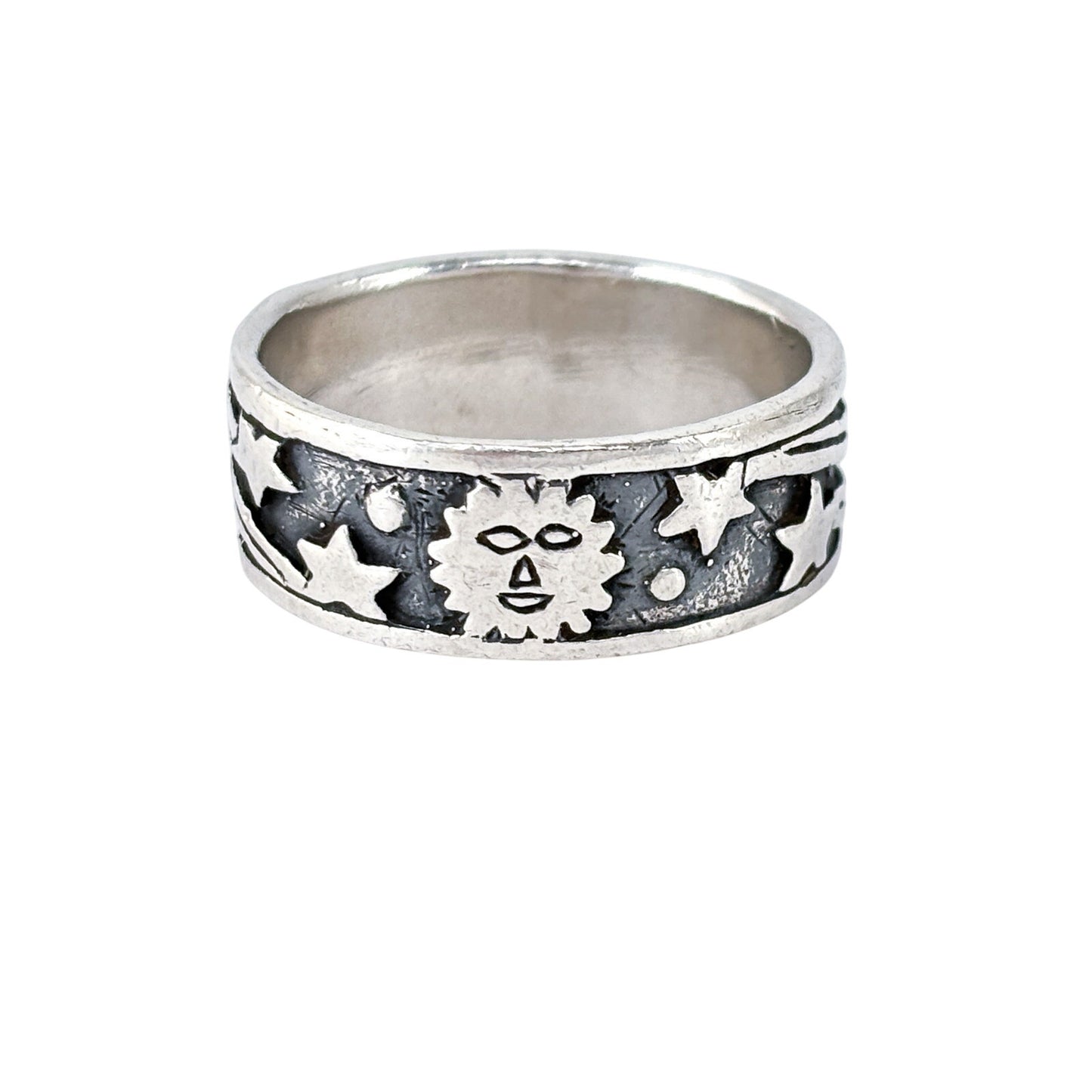 Vintage Sterling Silver 925 Celestial Sun Moon Stars Ring Size 10.75