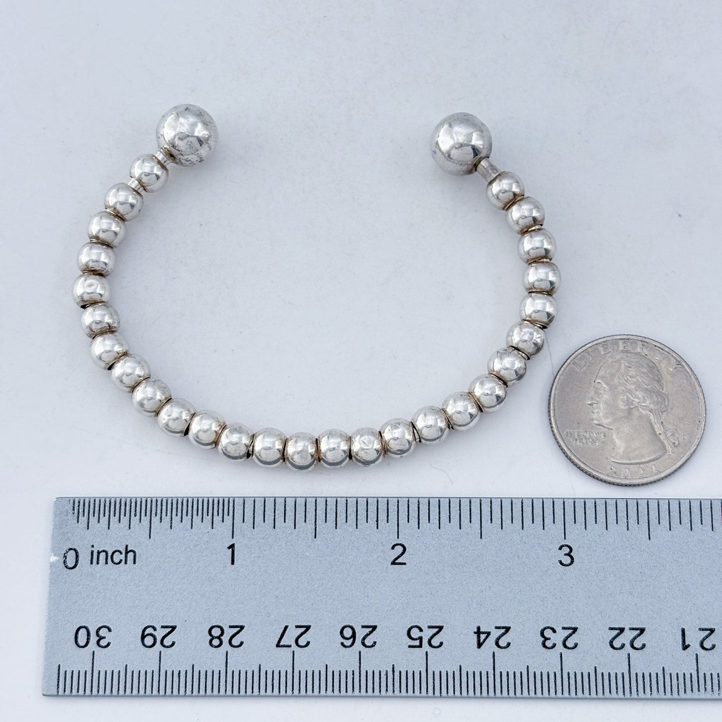 Vintage Sterling Silver 925 Beaded Cuff Bracelet 7"