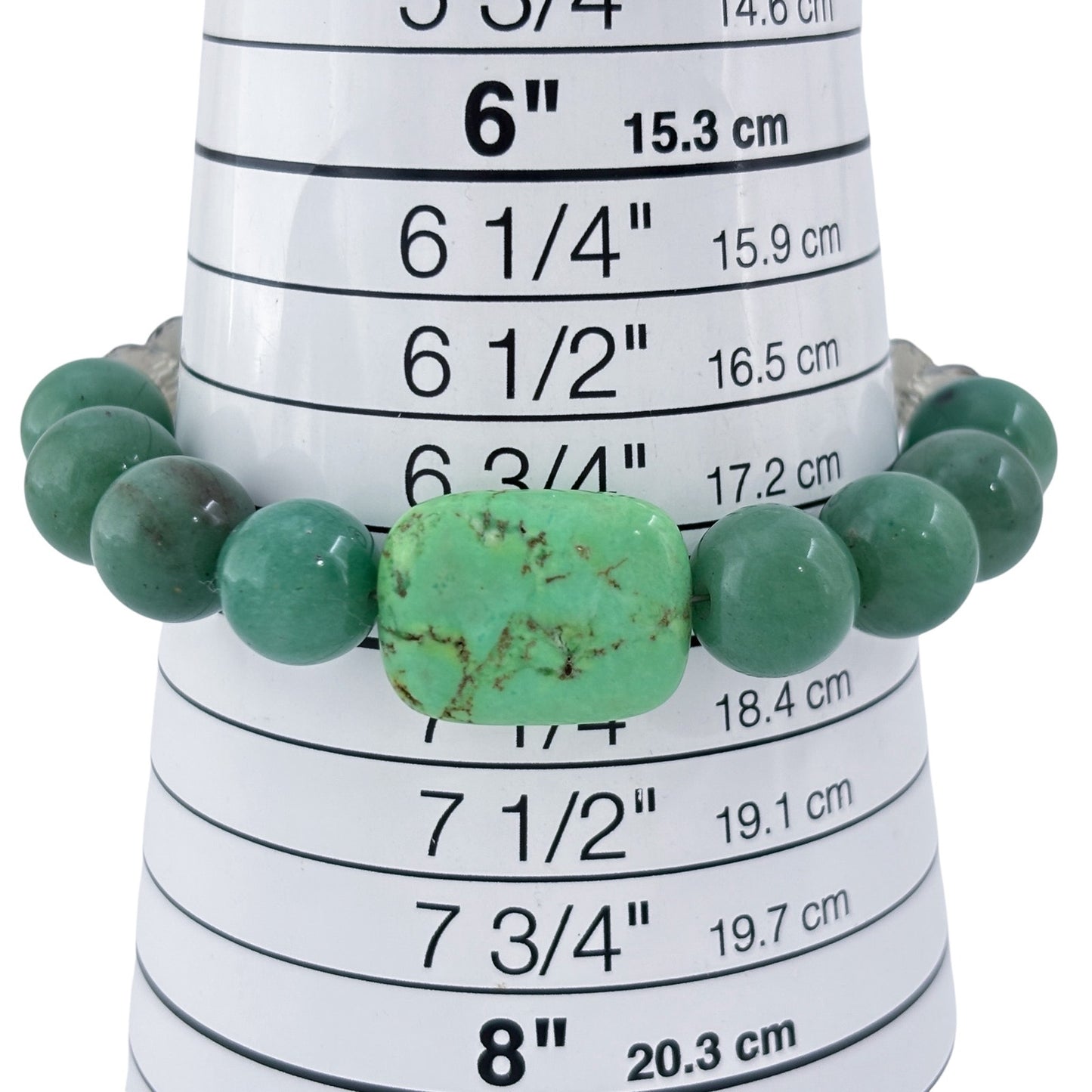 Vintage Sterling Silver 925 Jade Green Turquoise Crystal Bracelet 7.5"
