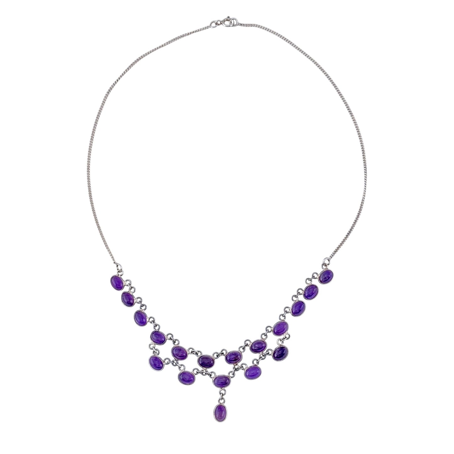 Vintage Sterling Silver 925 Amethyst Layered Bib Necklace Pendant 17"