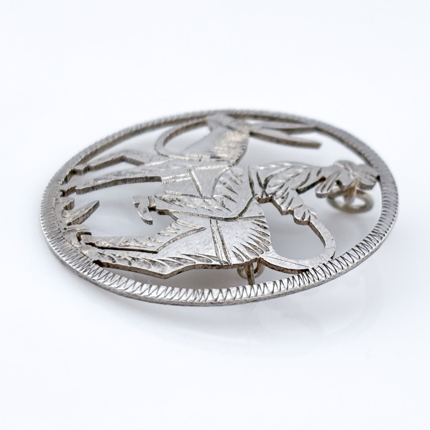 Vintage Sterling Silver 925 Donkey Rider Brooch Pendant