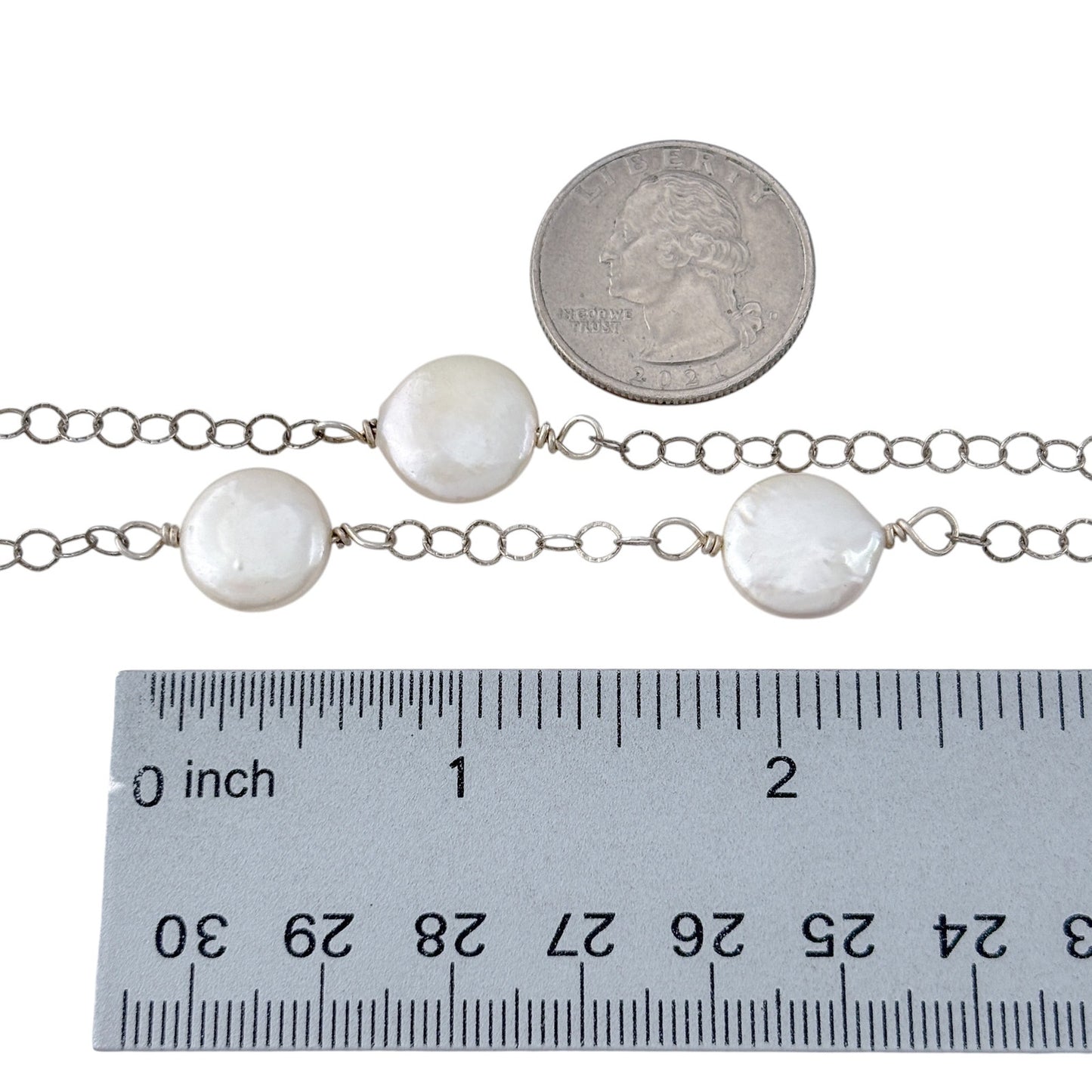 Vintage Sterling Silver 925 Coin Pearl Chain Necklace 24.5"