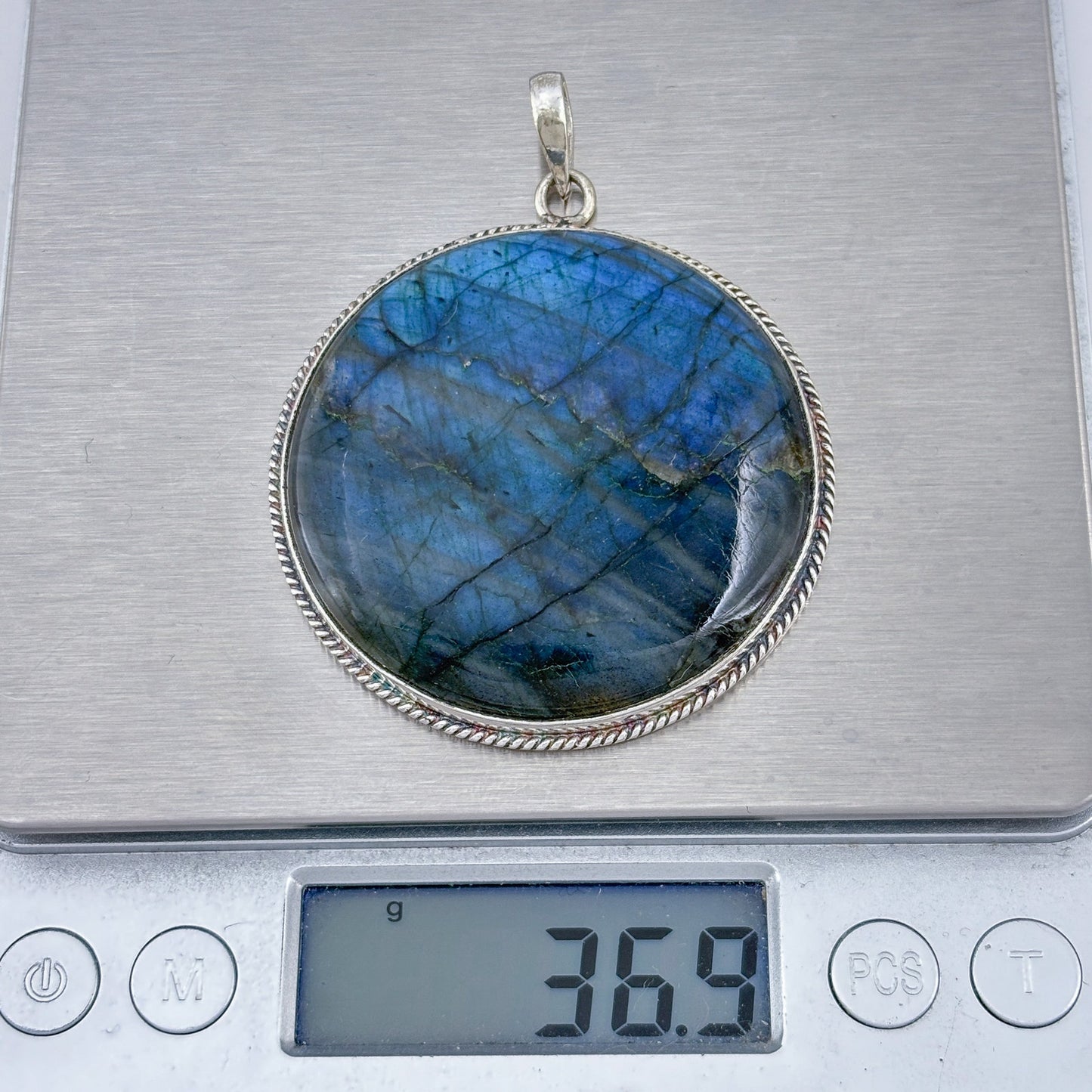 Vintage Sterling Silver 925 Round Labradorite Pendant