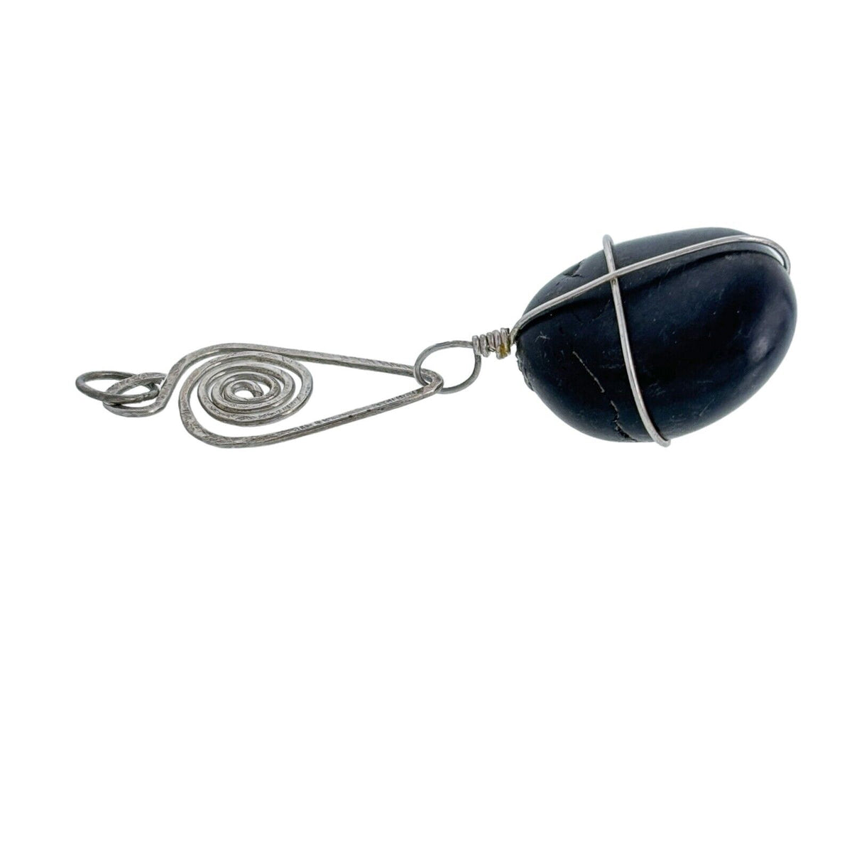 Silver-Tone Wire Wrapped Onyx Healing Stone Pendant
