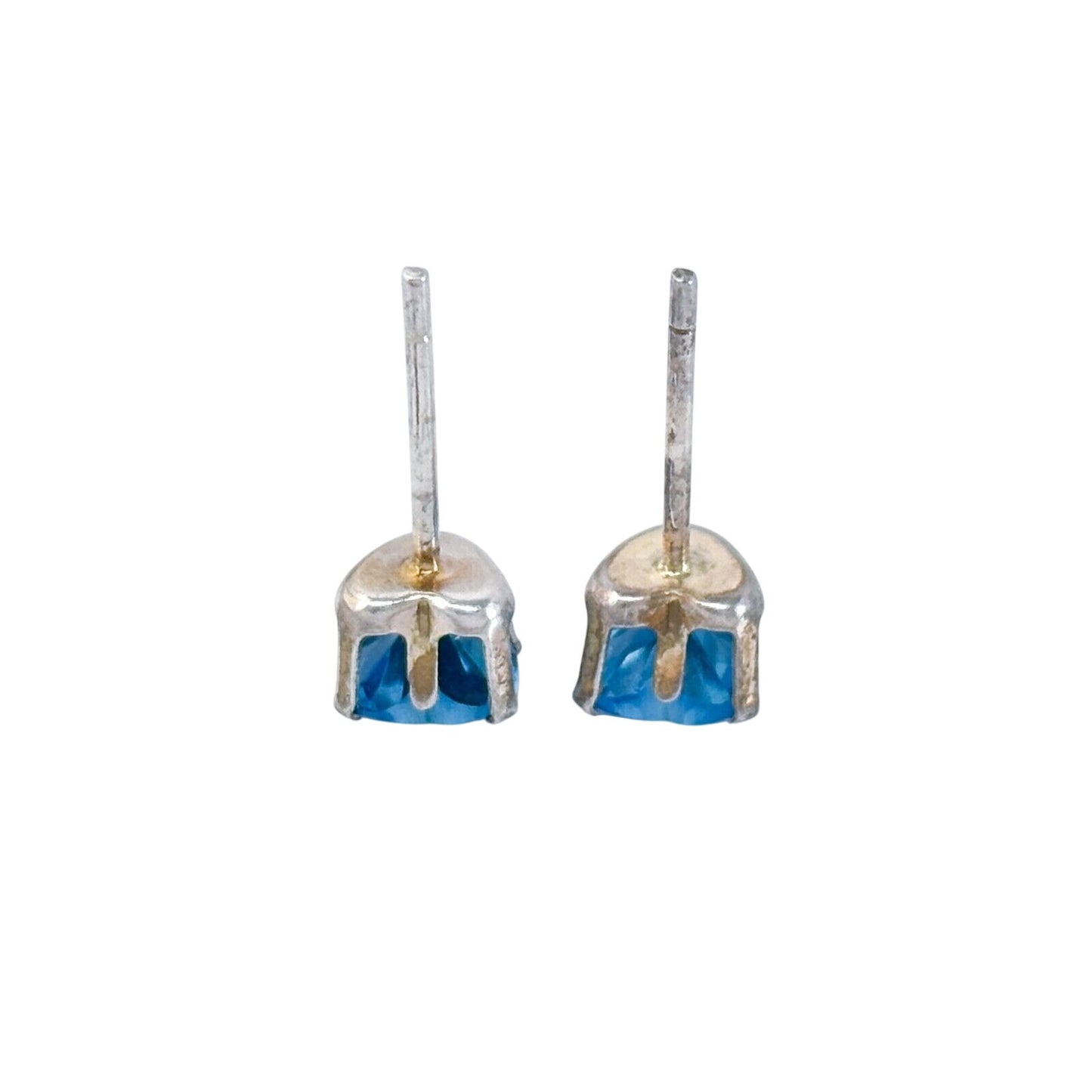 Vintage Sterling Silver 925 Blue Heart Cubic Zirconia Stud Earrings
