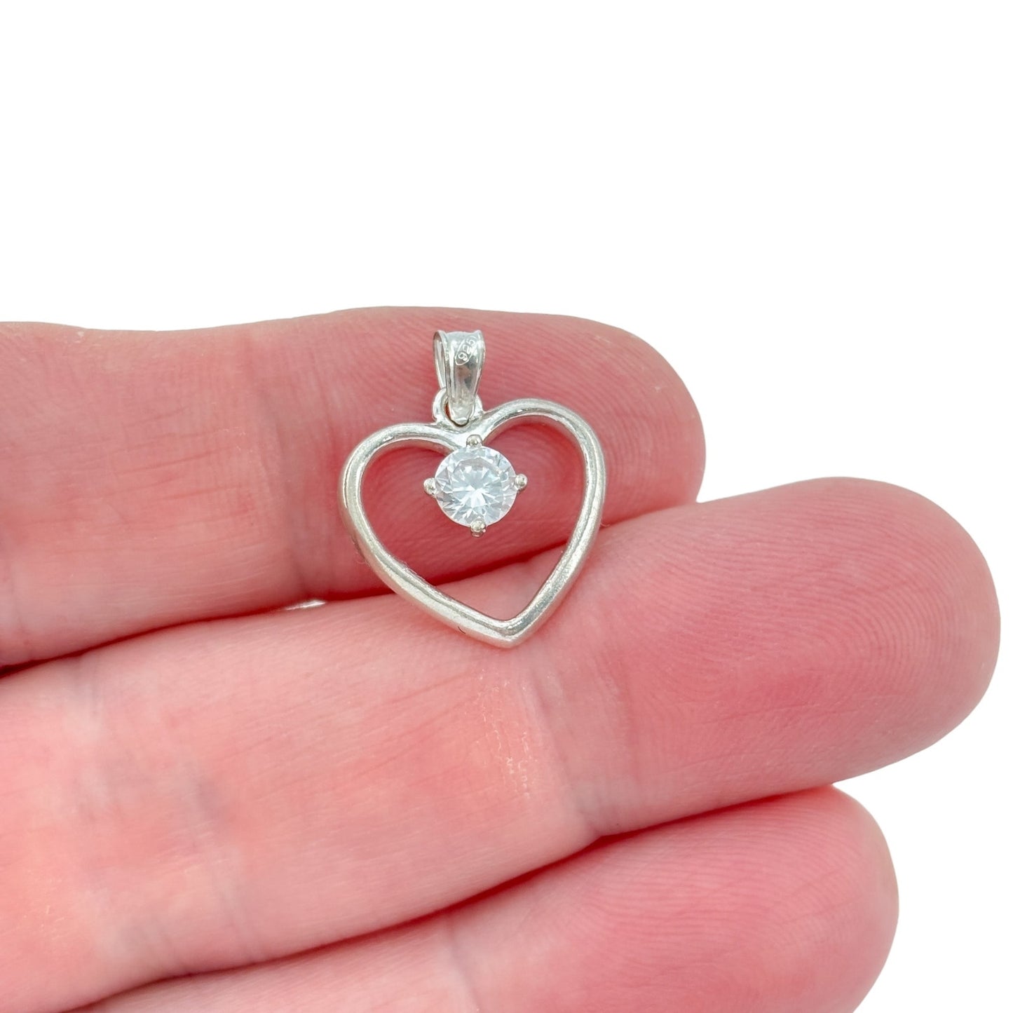Vintage Sterling Silver 925 Cubic Zirconia Heart Pendant