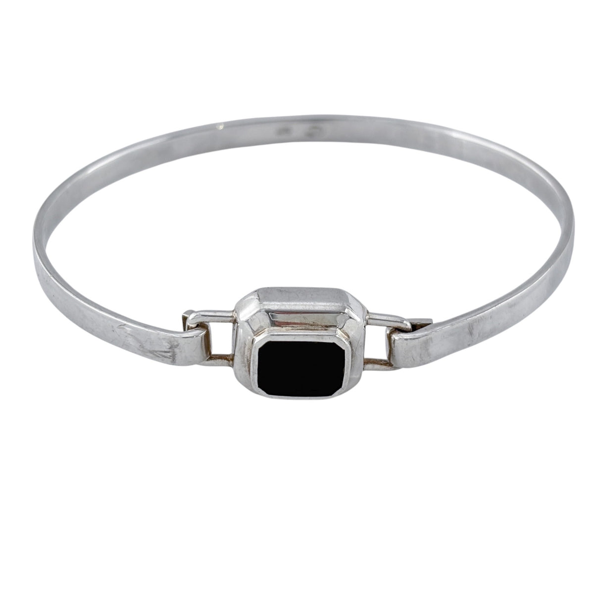 Vintage Sterling Silver 925 Onyx Bangle Bracelet 7.25"
