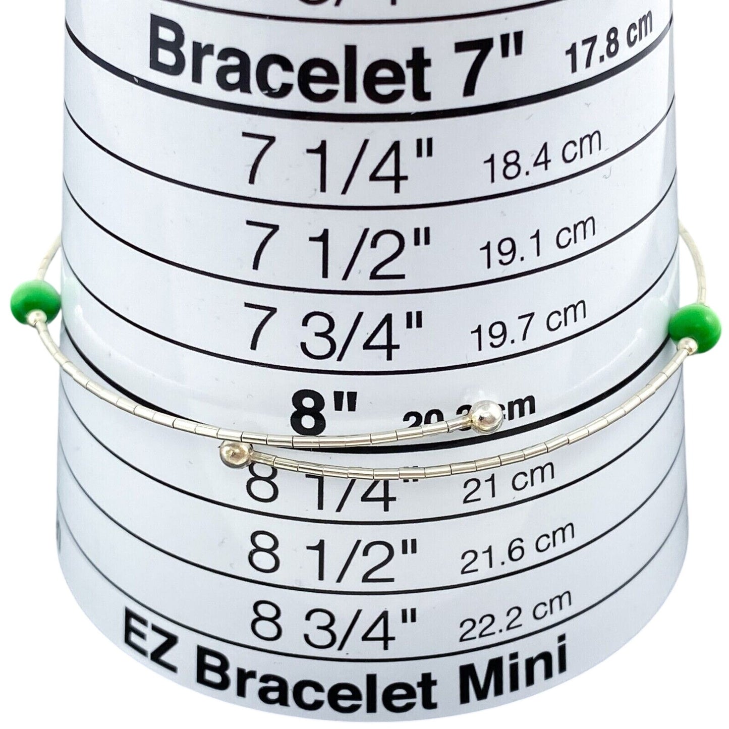 Vintage Sterling Silver 925 Green Cat’s Eye Memory Wire Bracelet 8"