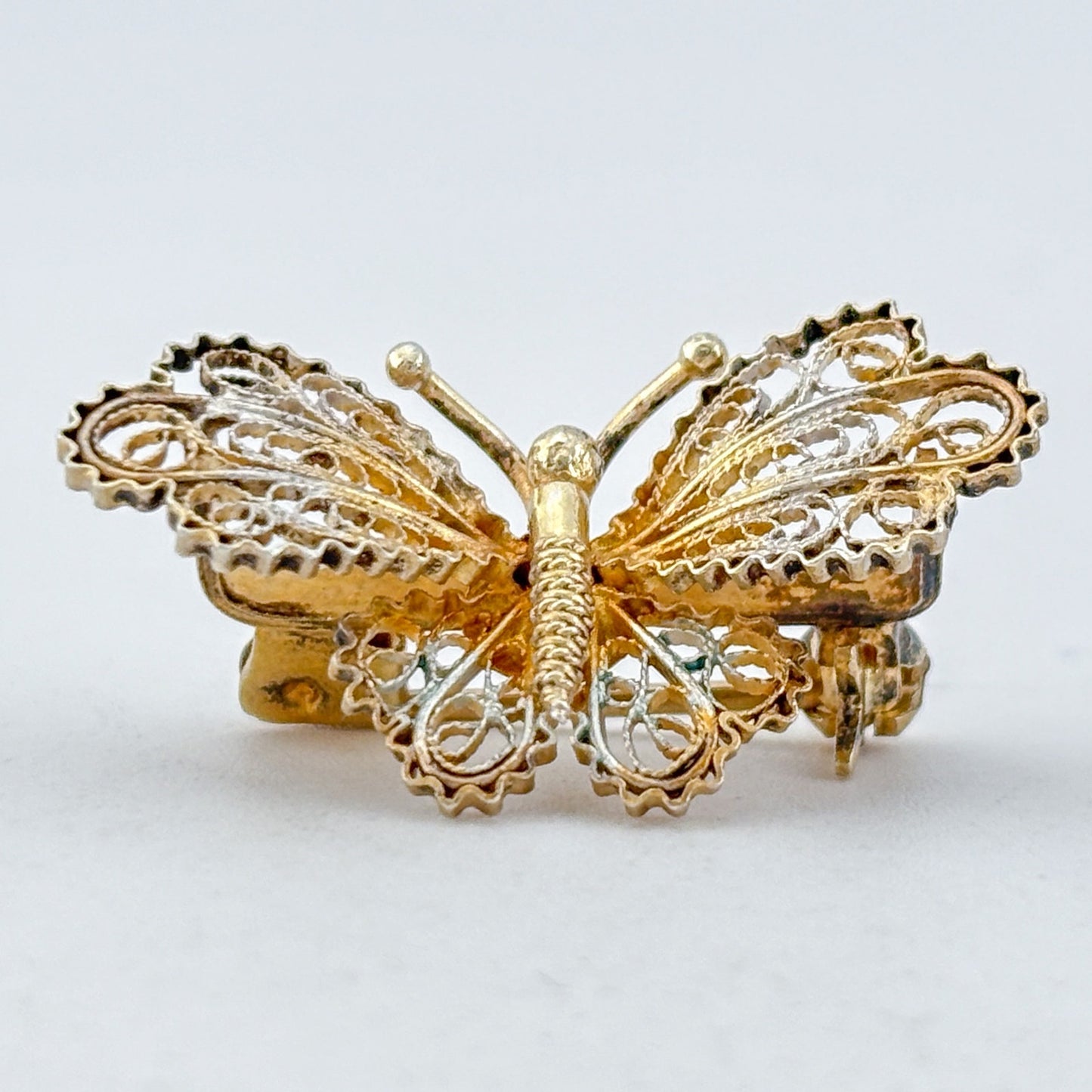 Vintage Sterling Silver 800 Gilt Filigree Butterfly Brooch