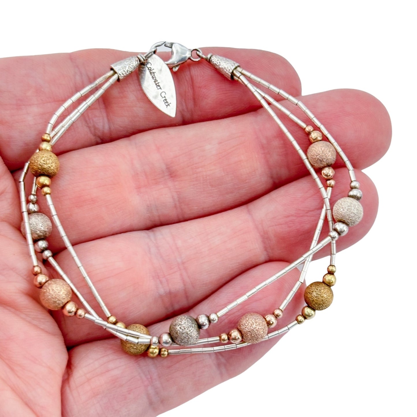Vintage Sterling Silver 925 Multi Strand Bead Bracelet 7.5"