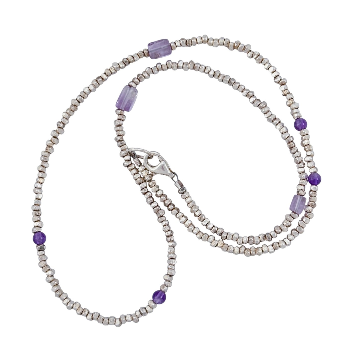 Vintage Sterling Silver 925 Amethyst Bead Necklace 16"