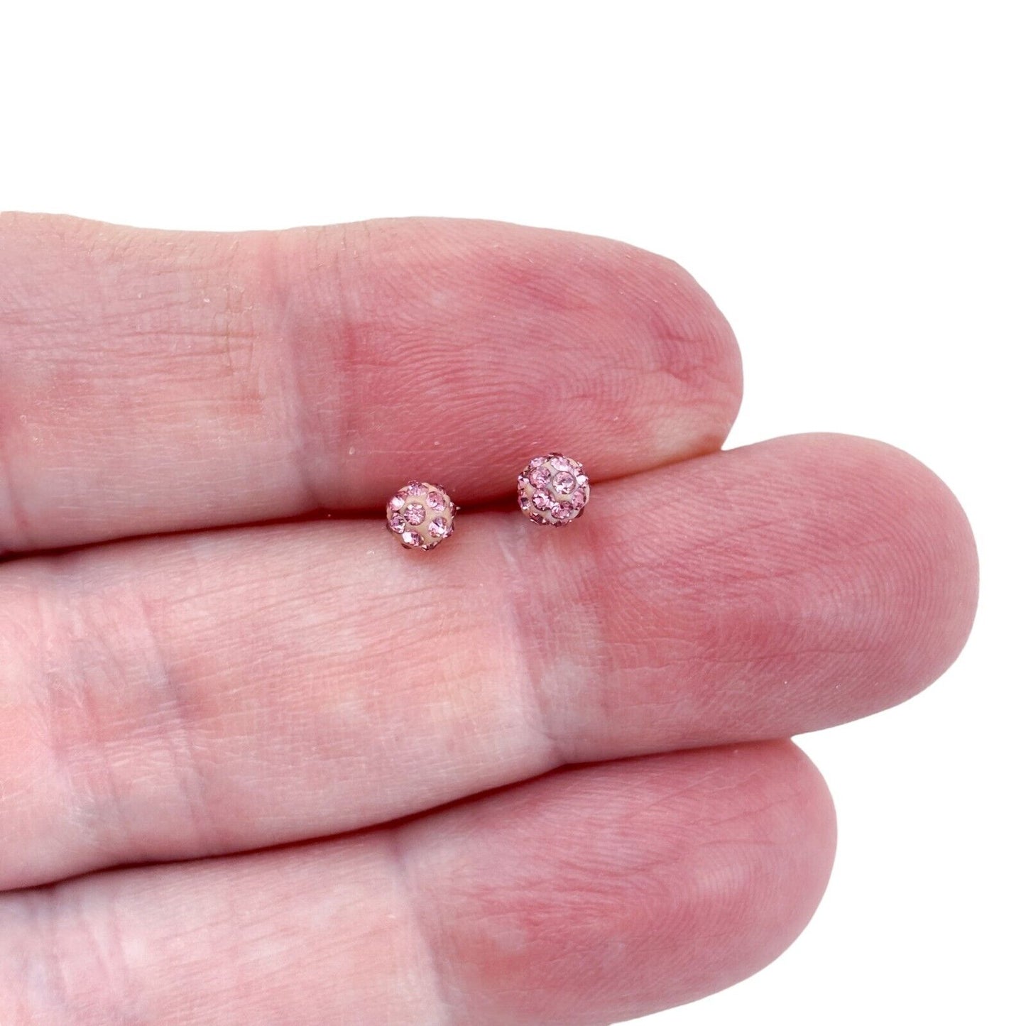 Vintage Sterling Silver 925 Pink Rhinestone Stud Earrings