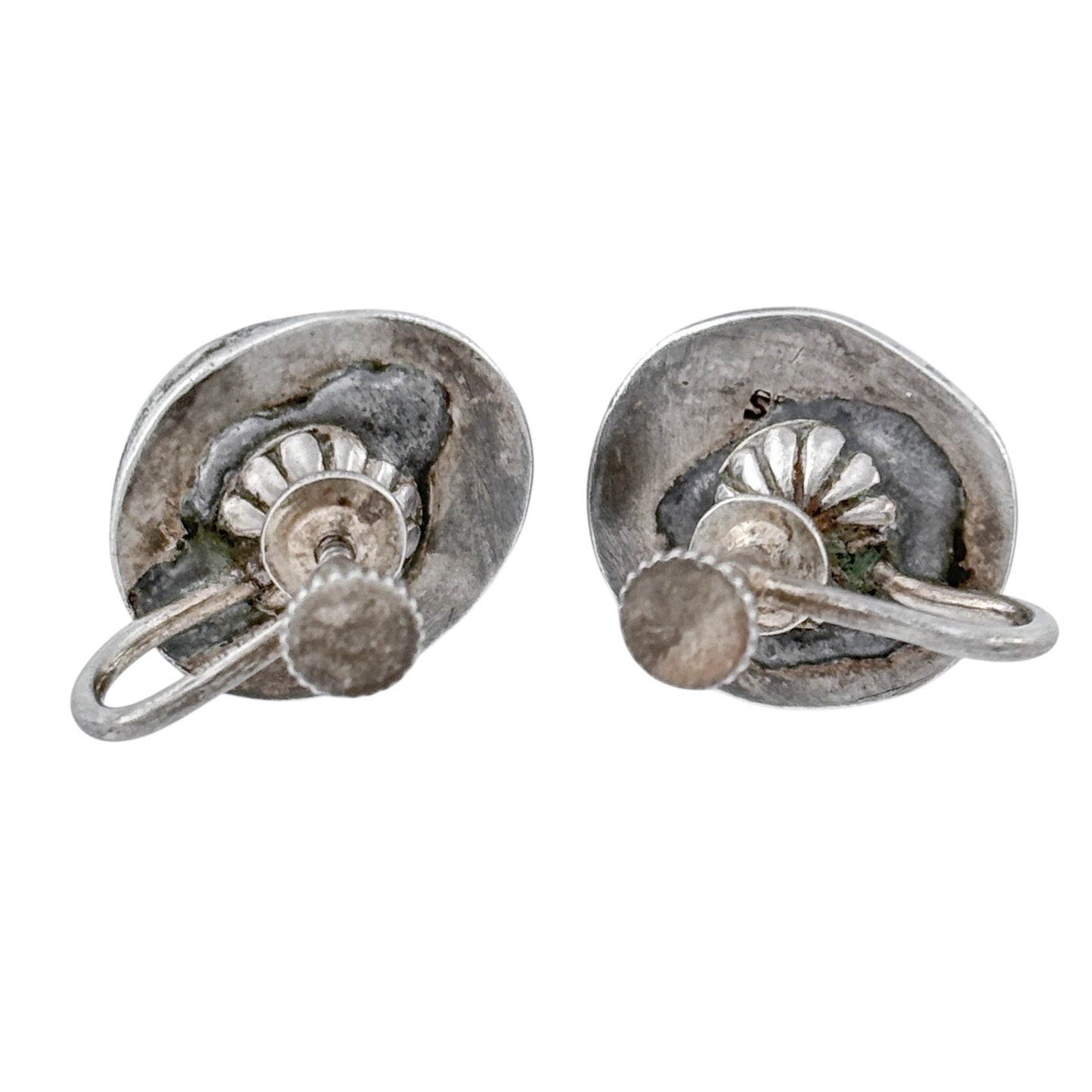 Vintage Sterling Silver 925 Green Cat’s Eye Shiva Shell Earrings