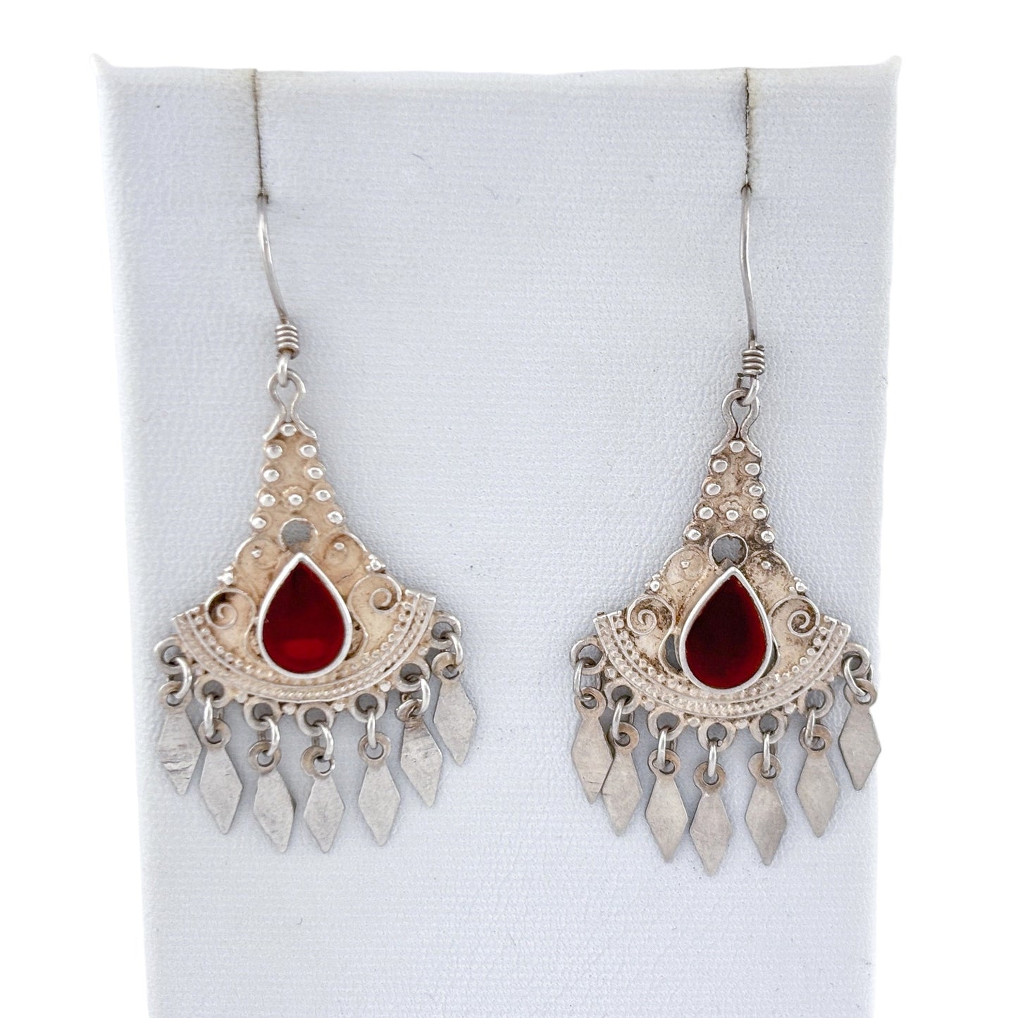 Vintage Sterling Silver Carnelian Chandelier Earrings