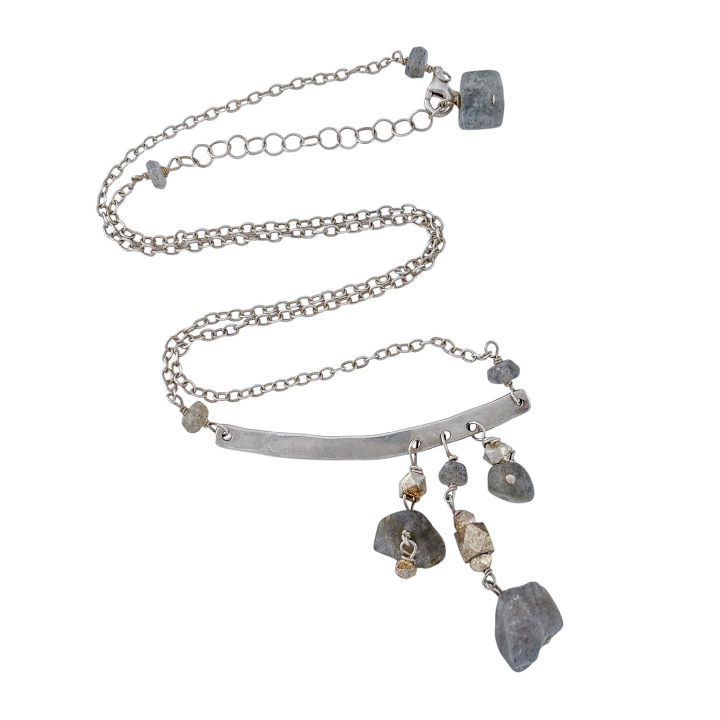 Vintage Sterling Silver 925 Labradorite Bar Necklace 16-18"