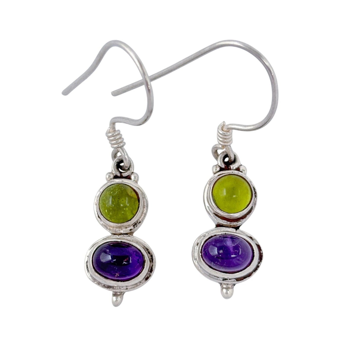 Estate Sterling Silver 925 Amethyst Glass Dangle Earrings