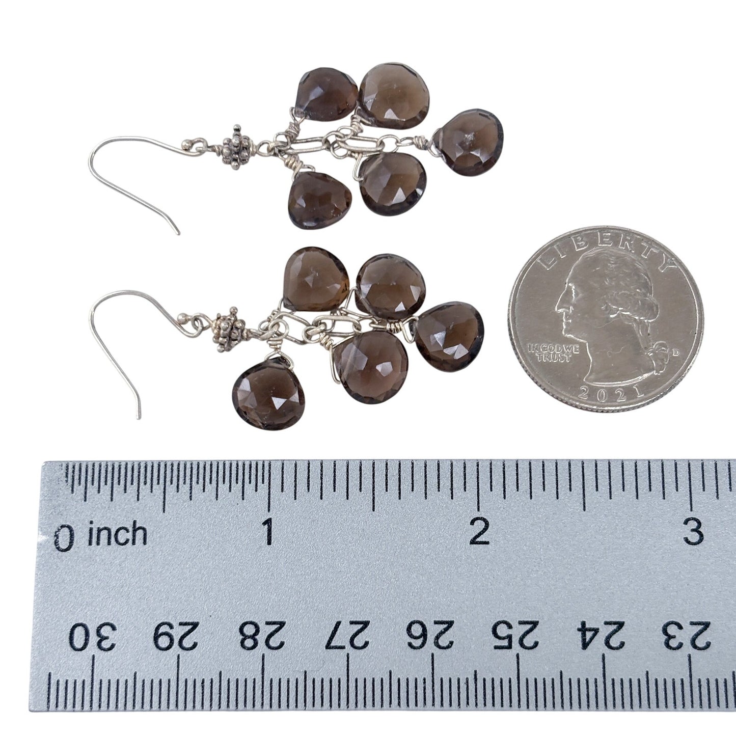 Vintage Sterling Silver 925 Brown Gray Glass Cluster Drop Earrings