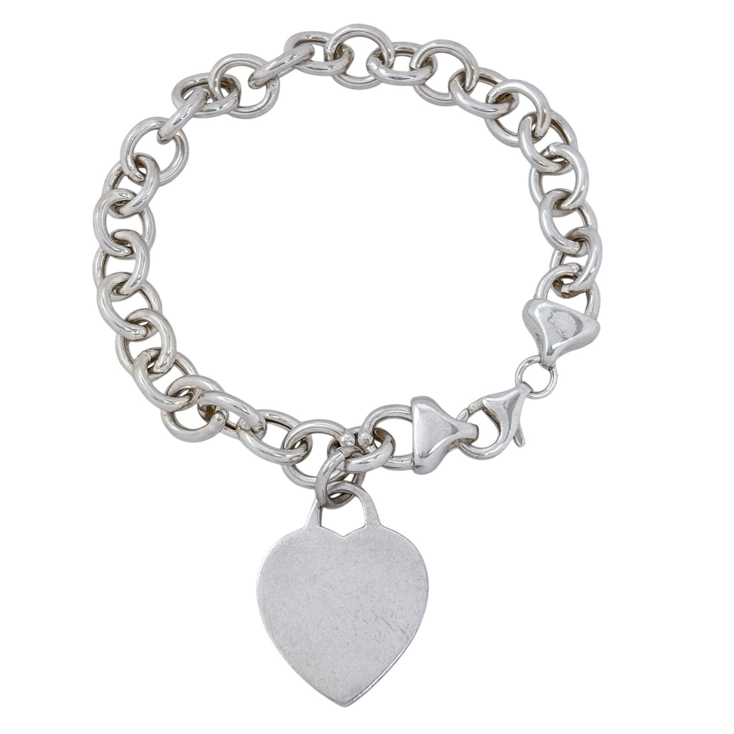 Vintage Sterling Silver 925 Heart Charm Chain Bracelet 7.5"