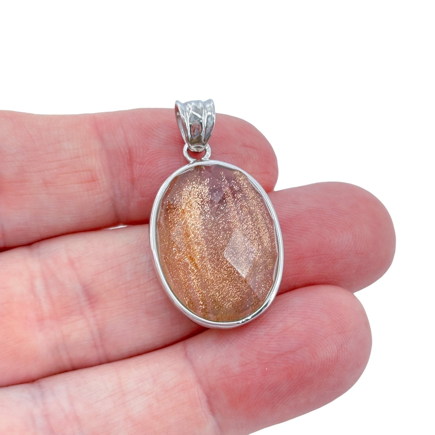Vintage Sterling Silver 925 Gold Glitter Glass Pendant