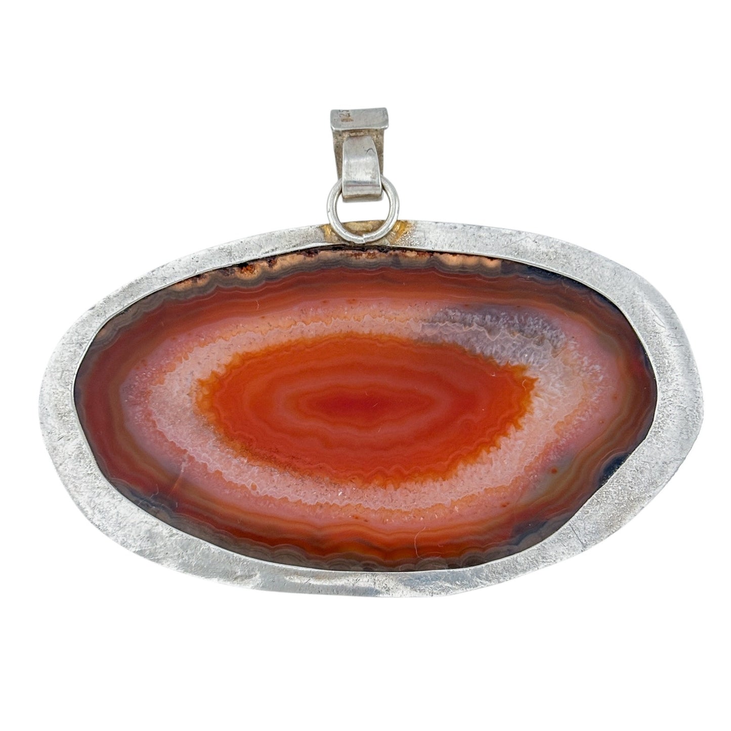 Vintage Sterling Silver 925 Red Banded Agate Pendant