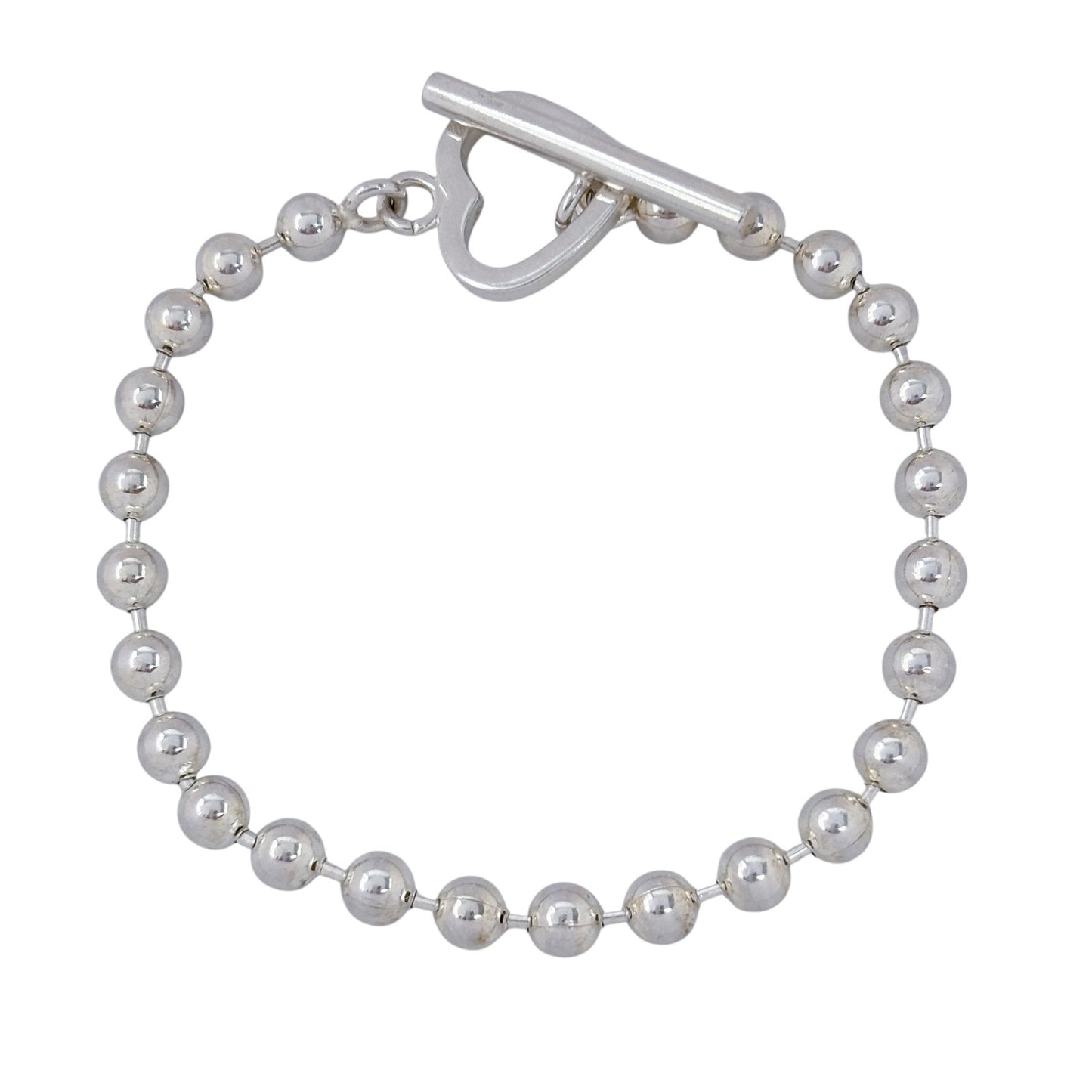 Vintage Italy Sterling Silver 925 Beaded Heart Toggle Bracelet 7"