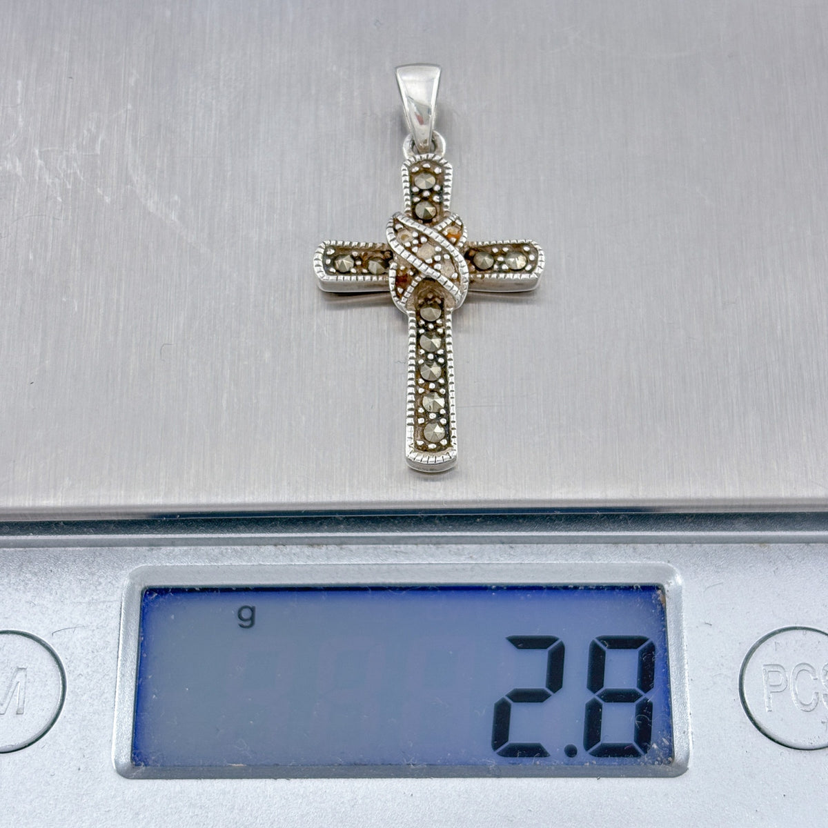 Vintage Sterling Silver 925 Marcasite Cross Pendant