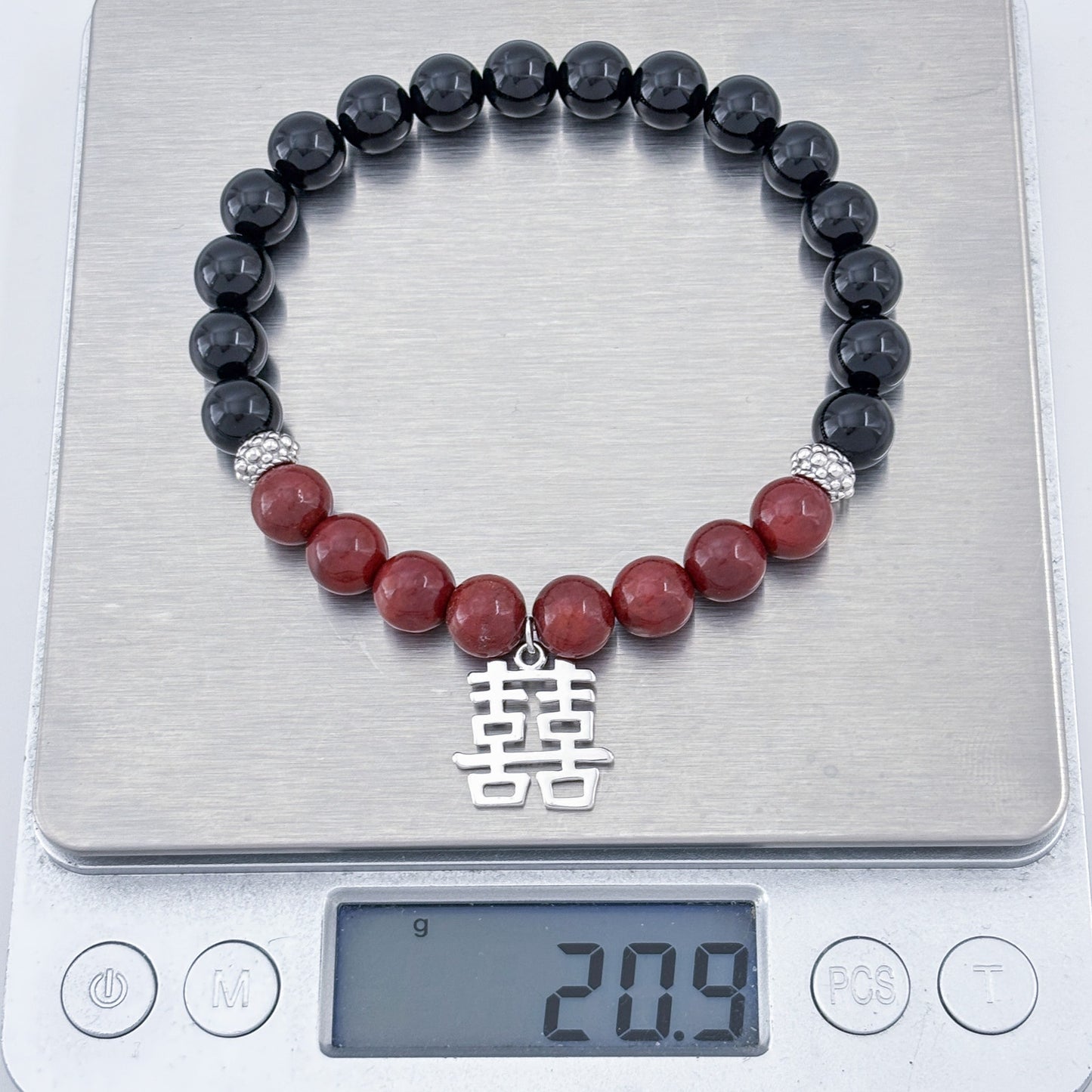 Vintage Sterling Silver 925 Double Happiness Onyx Jasper Bracelet 7"