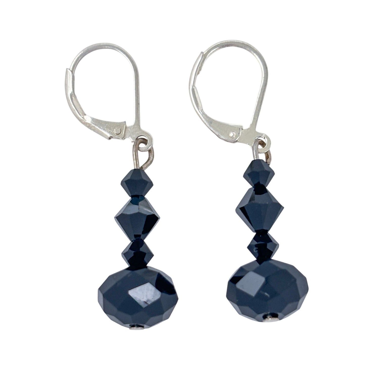 Vintage Sterling Silver 925 Black Crystal Drop Earrings