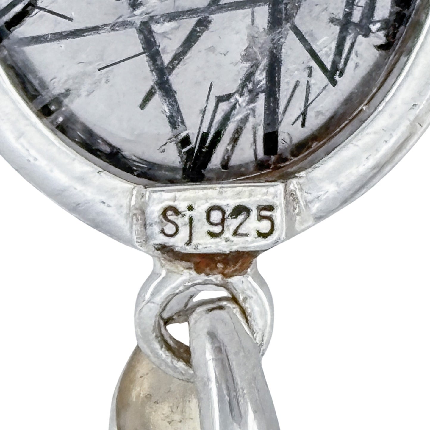 Vintage Sterling Silver 925 Tourmalinated Quartz Pendant