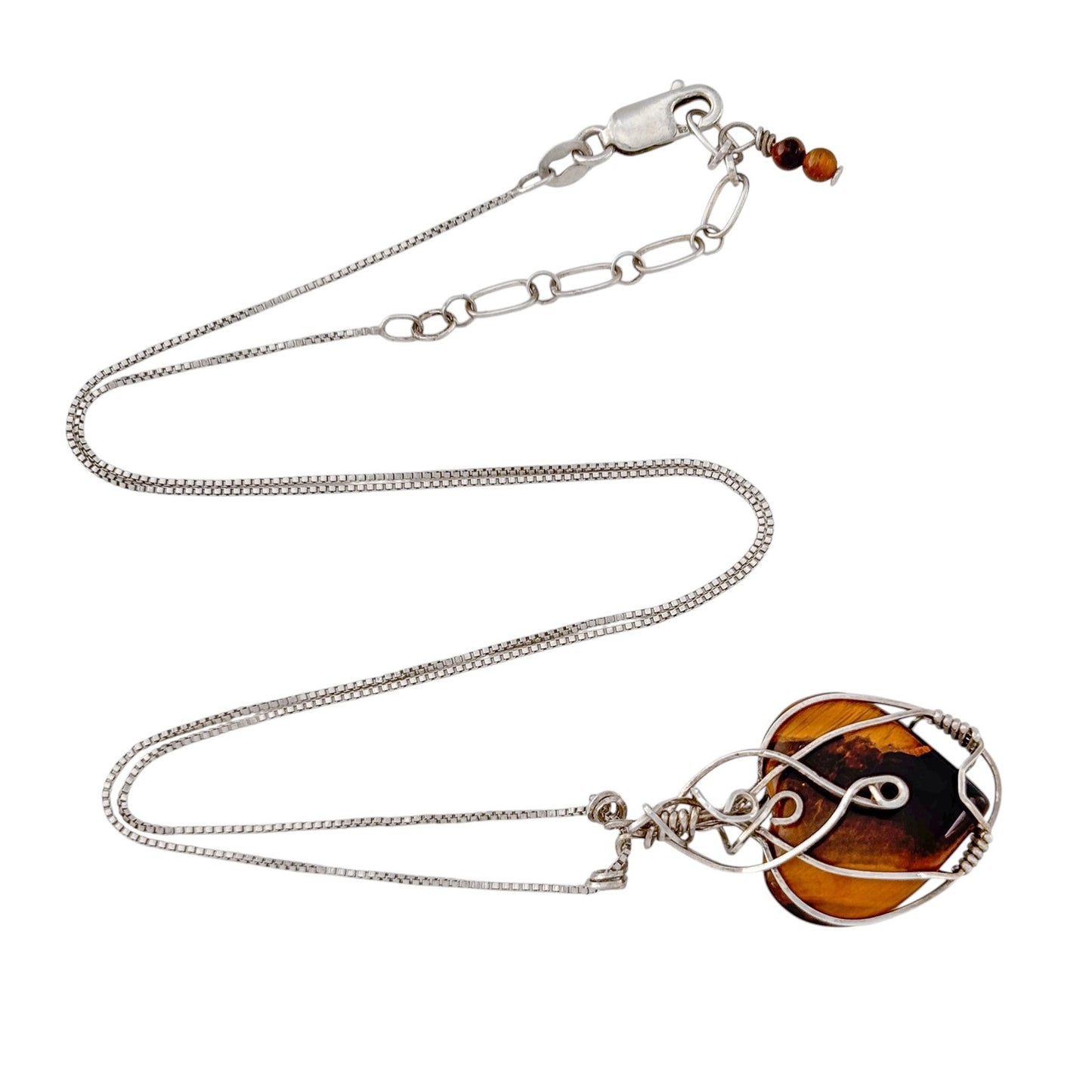 Vintage Sterling Silver 925 Tigers Eye Heart Pendant Necklace 18-20"
