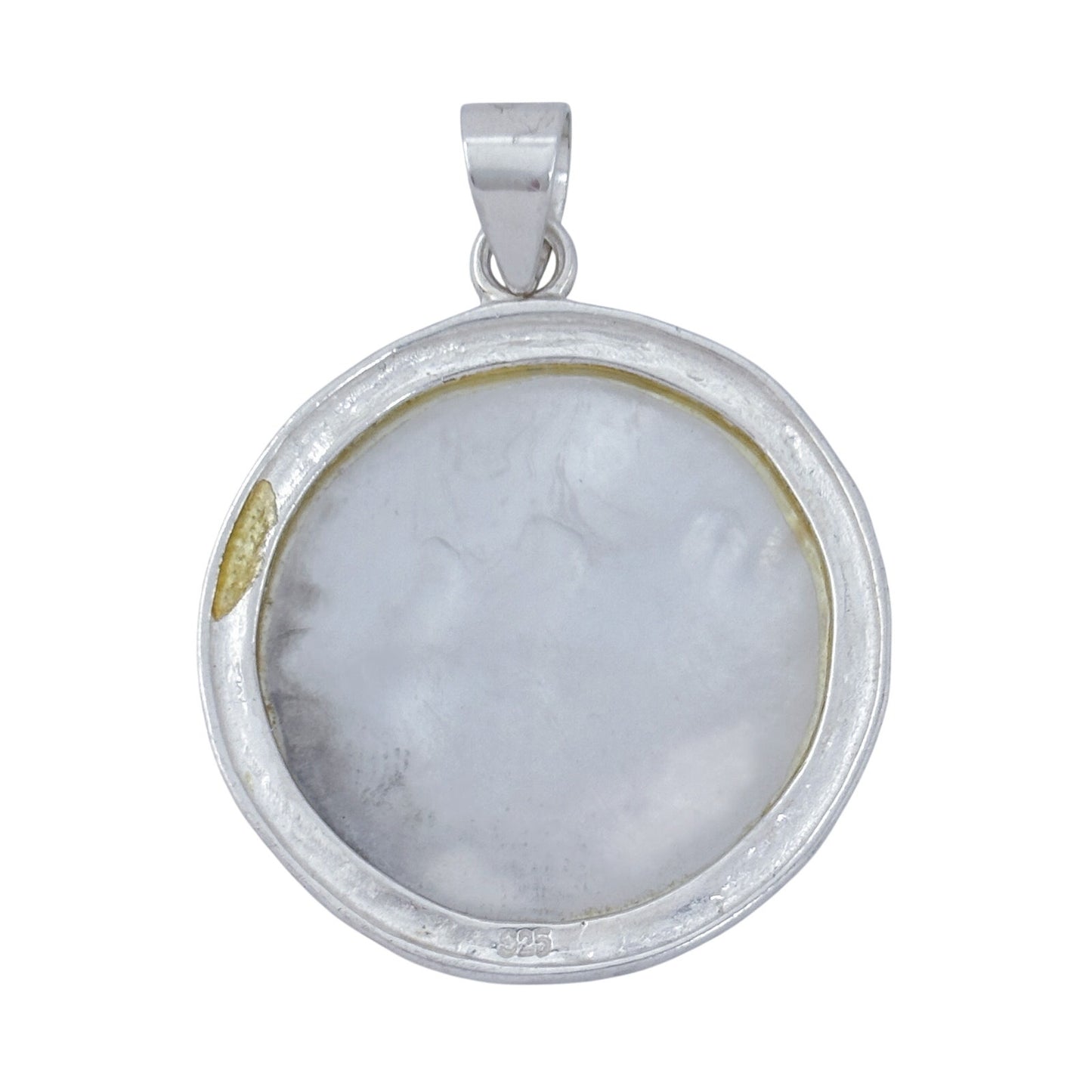 Vintage Sterling Silver 925 Mother of Pearl Disk Pendant
