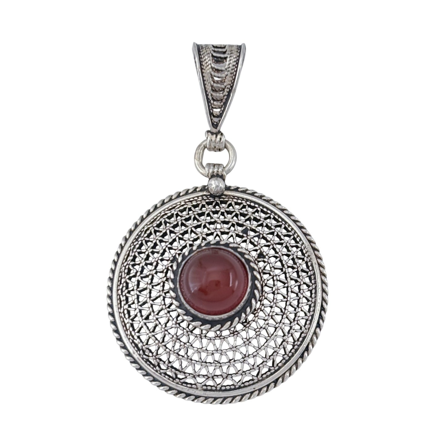Vintage Sterling Silver 925 Carnelian Filigree Pendant