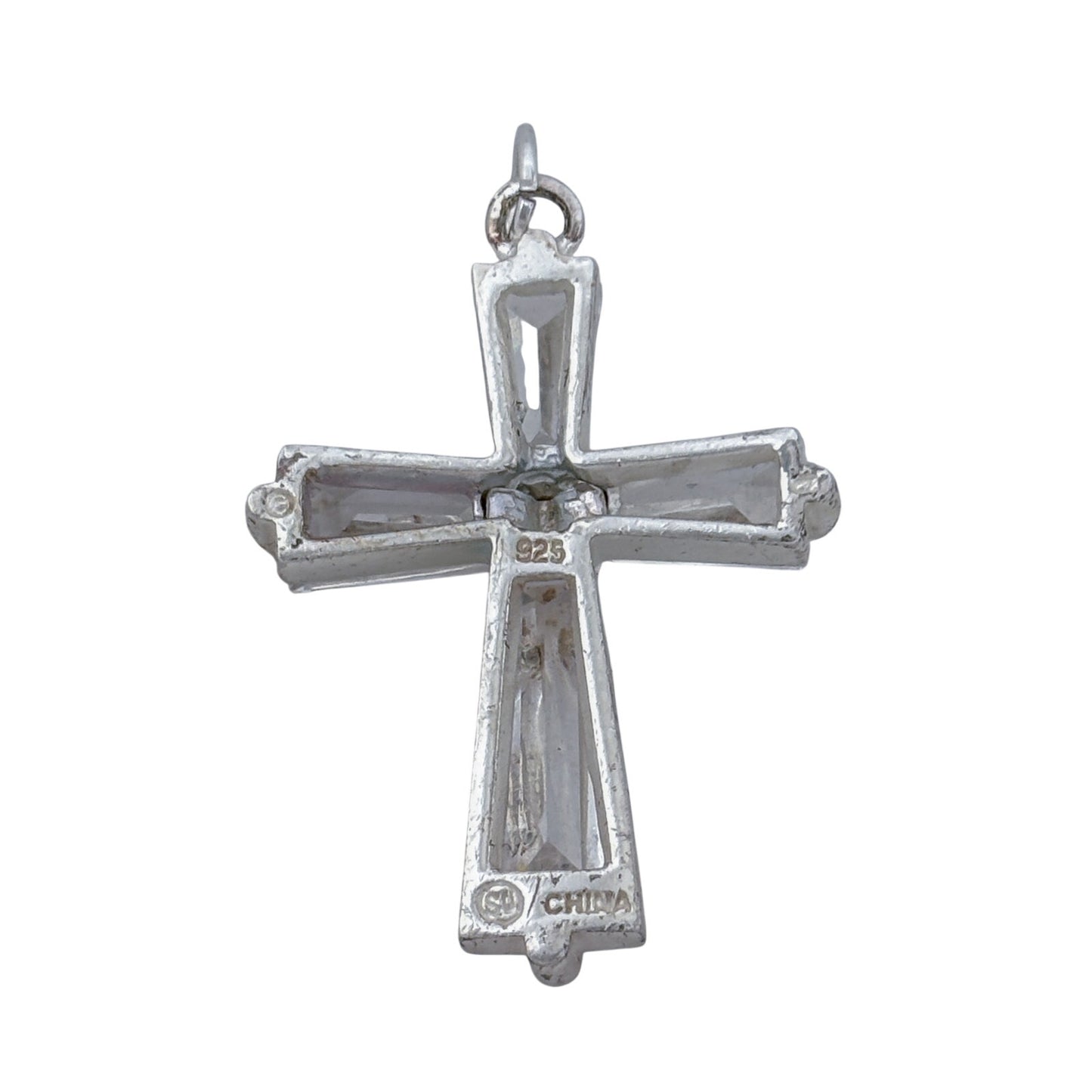 Vintage Sterling Silver 925 Cubic Zirconia Crucifix Cross Pendant