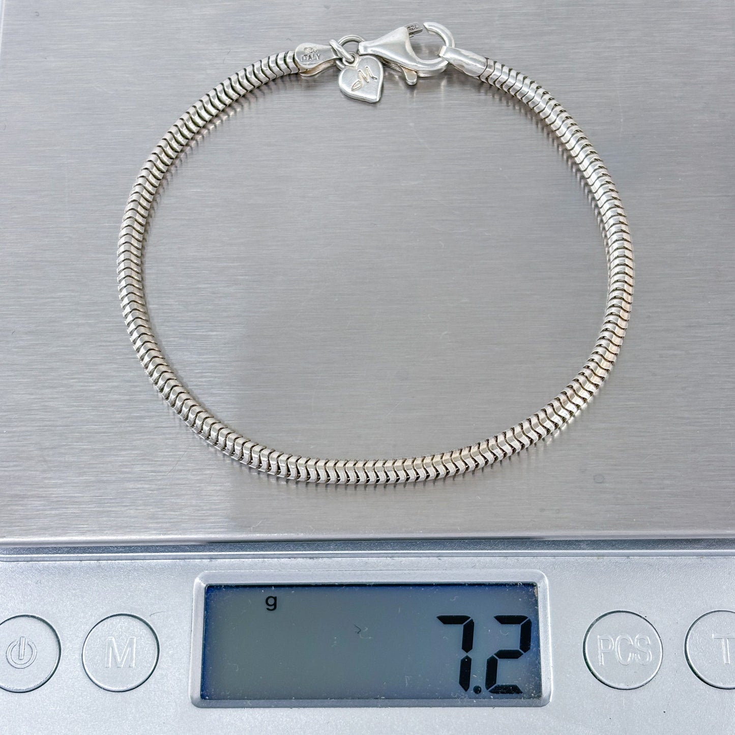 Vintage Sterling Silver 925 Snake Chain Charm Bracelet 7.5"