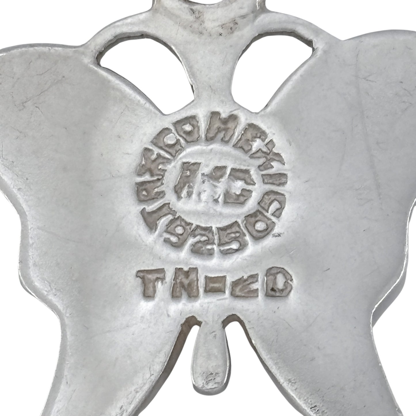 Vintage Mexico Taxco Sterling Silver 925 White Enamel Butterfly Pendant