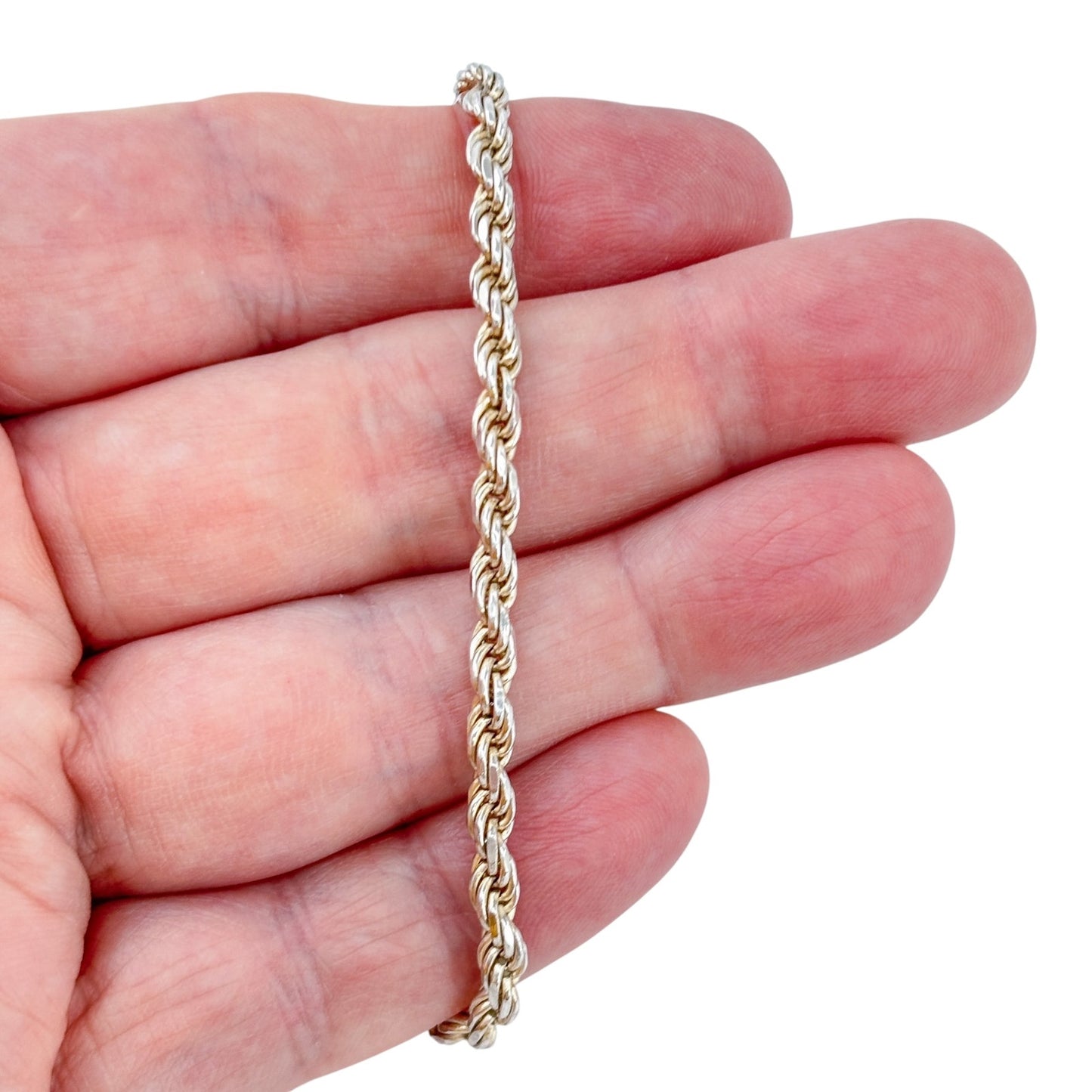 Estate Italy Sterling Silver 925 Rope Twist Chain Bracelet 8"