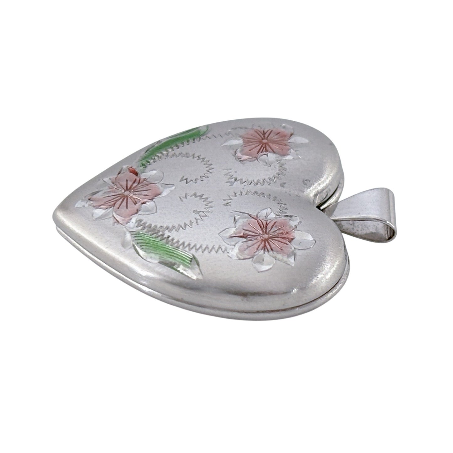 Vintage Sterling Silver 925 Etched Floral Locket Pendant