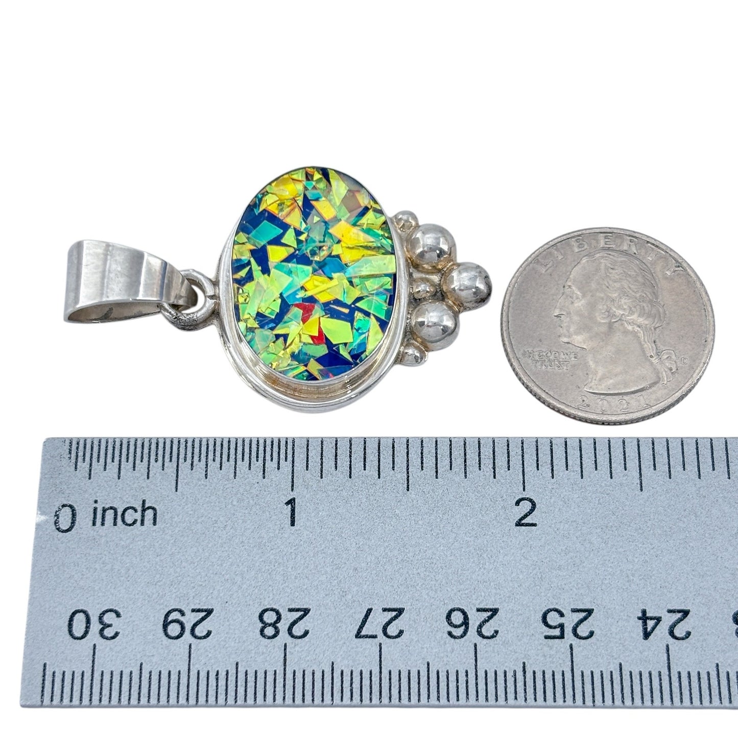 Vintage Sterling Silver 925 Iridescent Mosaic Pendant
