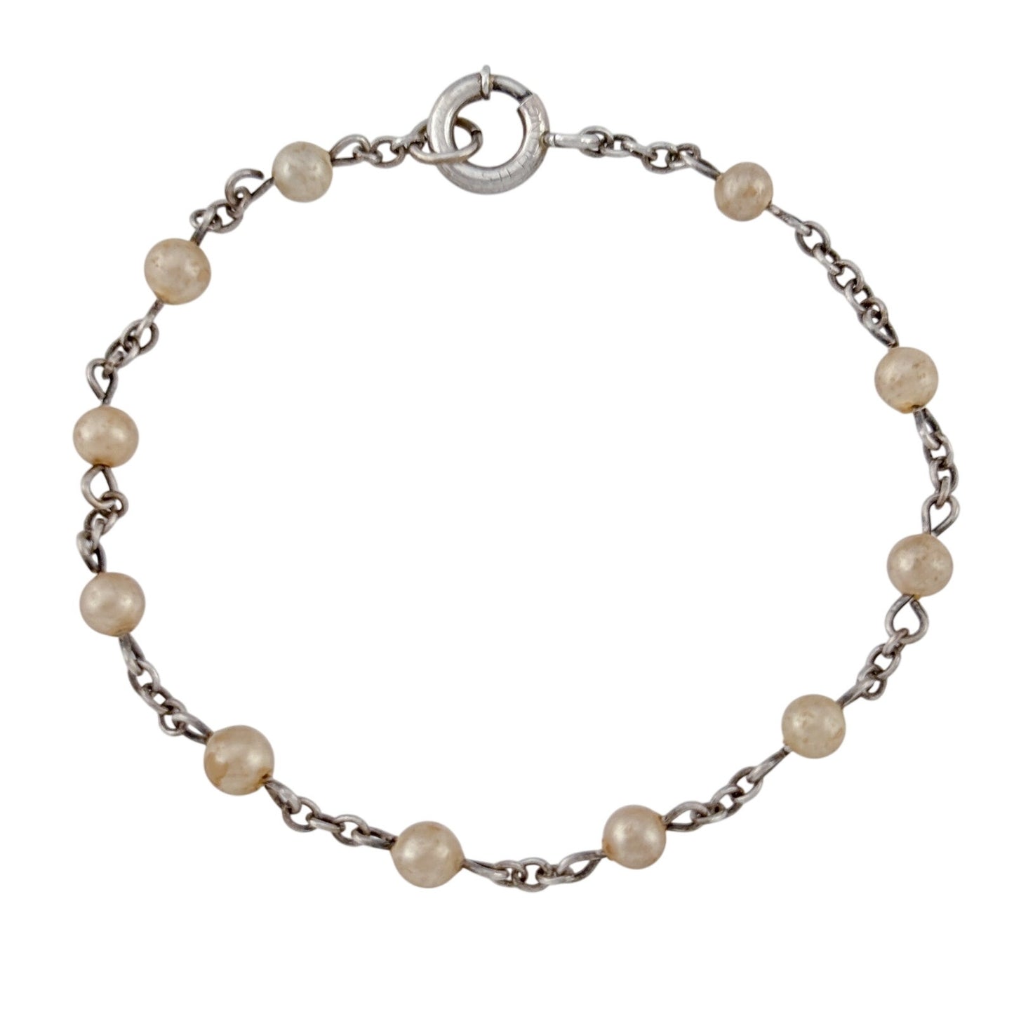 Vintage Sterling Silver 925 Pearl Chain Bracelet 6.5"